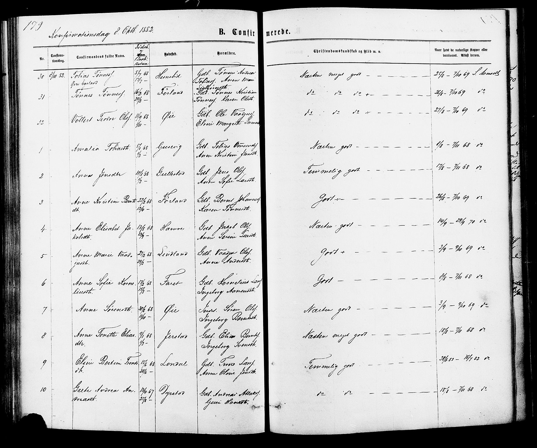 Kvinesdal sokneprestkontor, SAK/1111-0026/F/Fa/Fab/L0007: Ministerialbok nr. A 7, 1870-1885, s. 179
