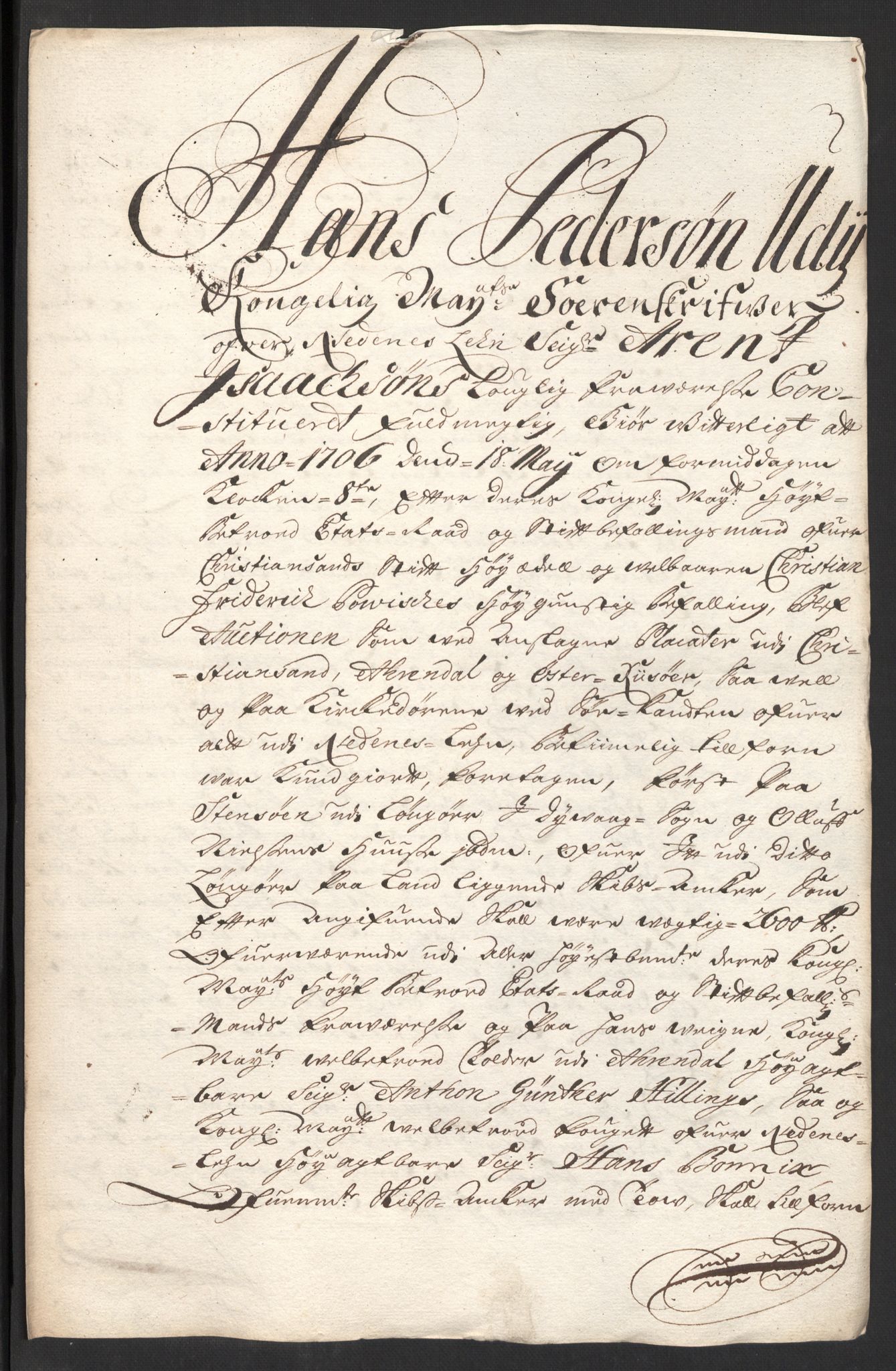 Rentekammeret inntil 1814, Reviderte regnskaper, Fogderegnskap, RA/EA-4092/R39/L2318: Fogderegnskap Nedenes, 1706-1709, s. 38