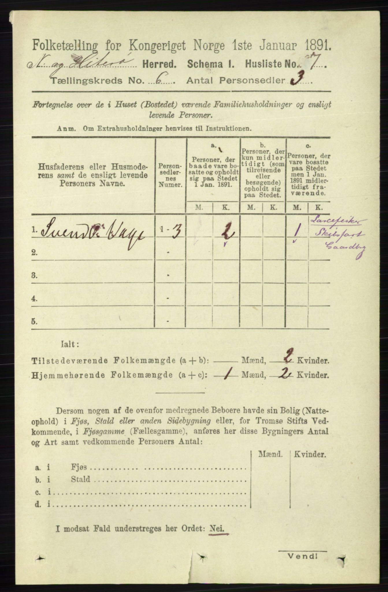 RA, Folketelling 1891 for 1043 Hidra og Nes herred, 1891, s. 2161