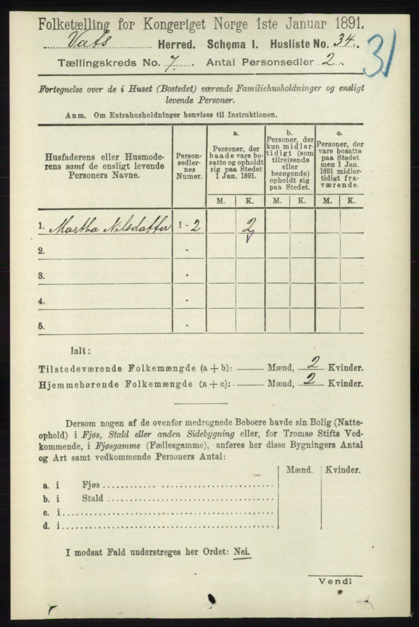 RA, Folketelling 1891 for 1155 Vats herred, 1891, s. 1093