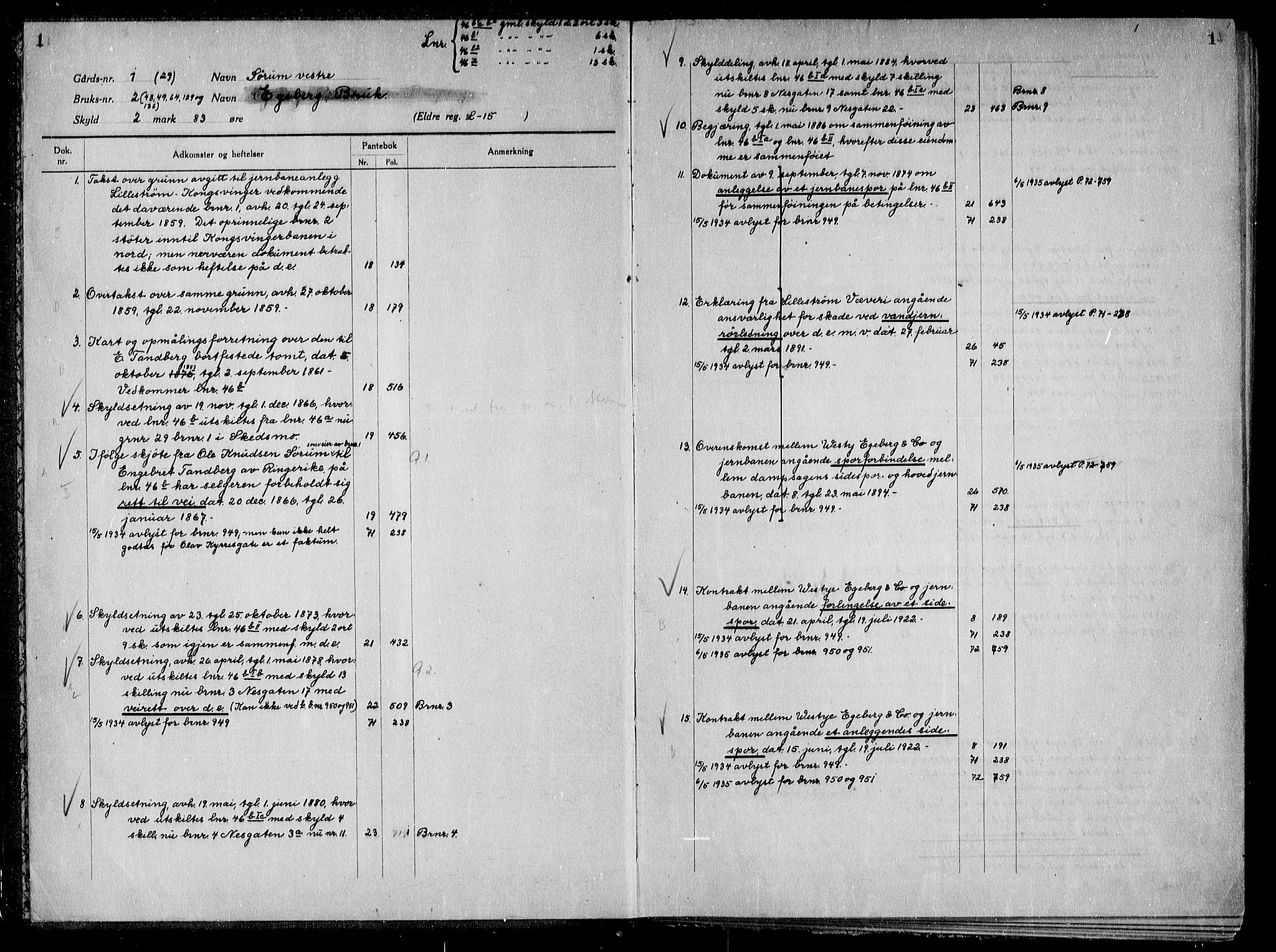 Nedre Romerike sorenskriveri, AV/SAO-A-10469/G/Ga/Gah/L0001: Panteregister nr. VIII 1, s. 1