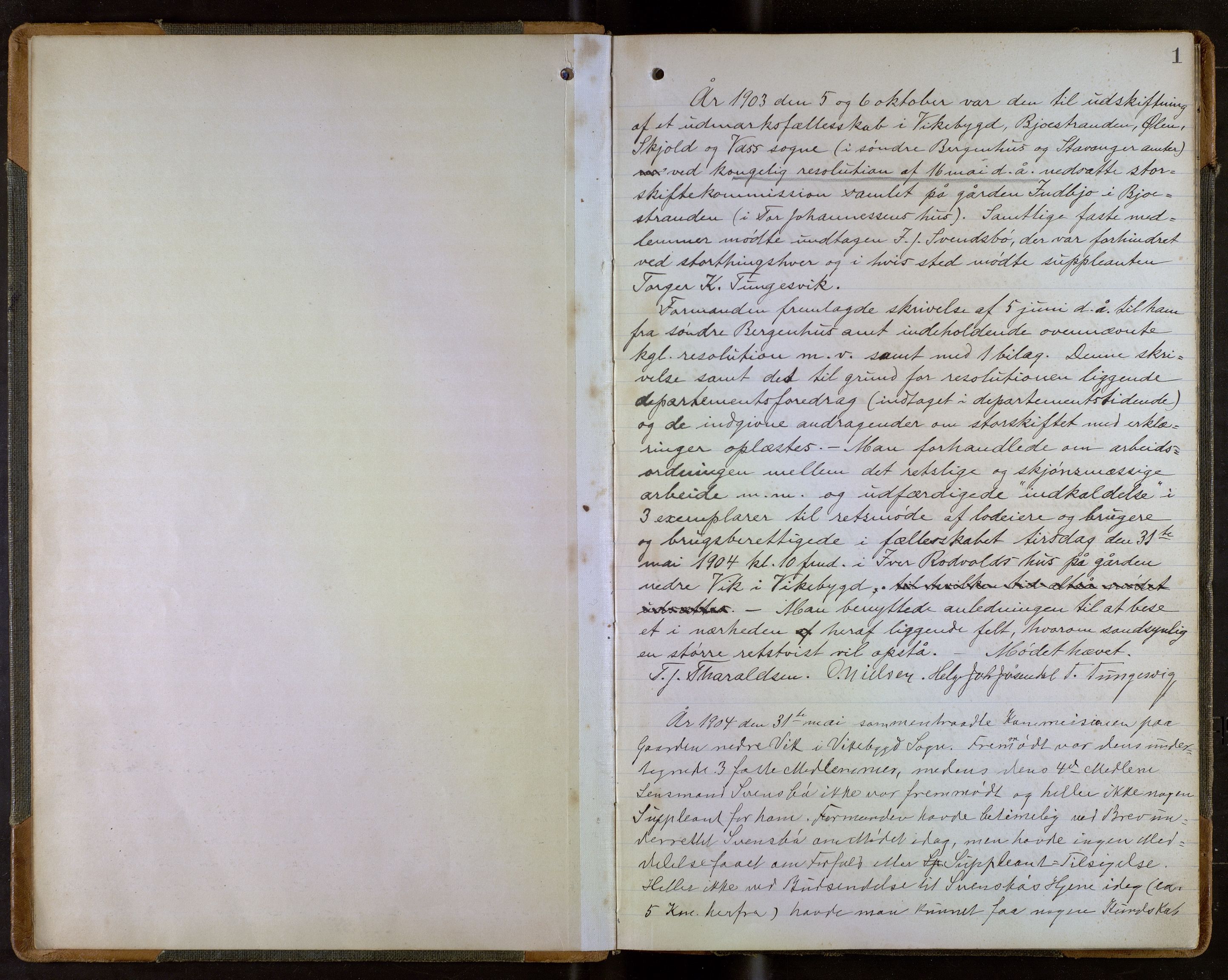 Sunnhordland sorenskrivar, AV/SAB-A-2401/1/F/Fb/Fbb/L0006: Storskifteprotokoll
 Vikebygd, 1903-1911, s. 1