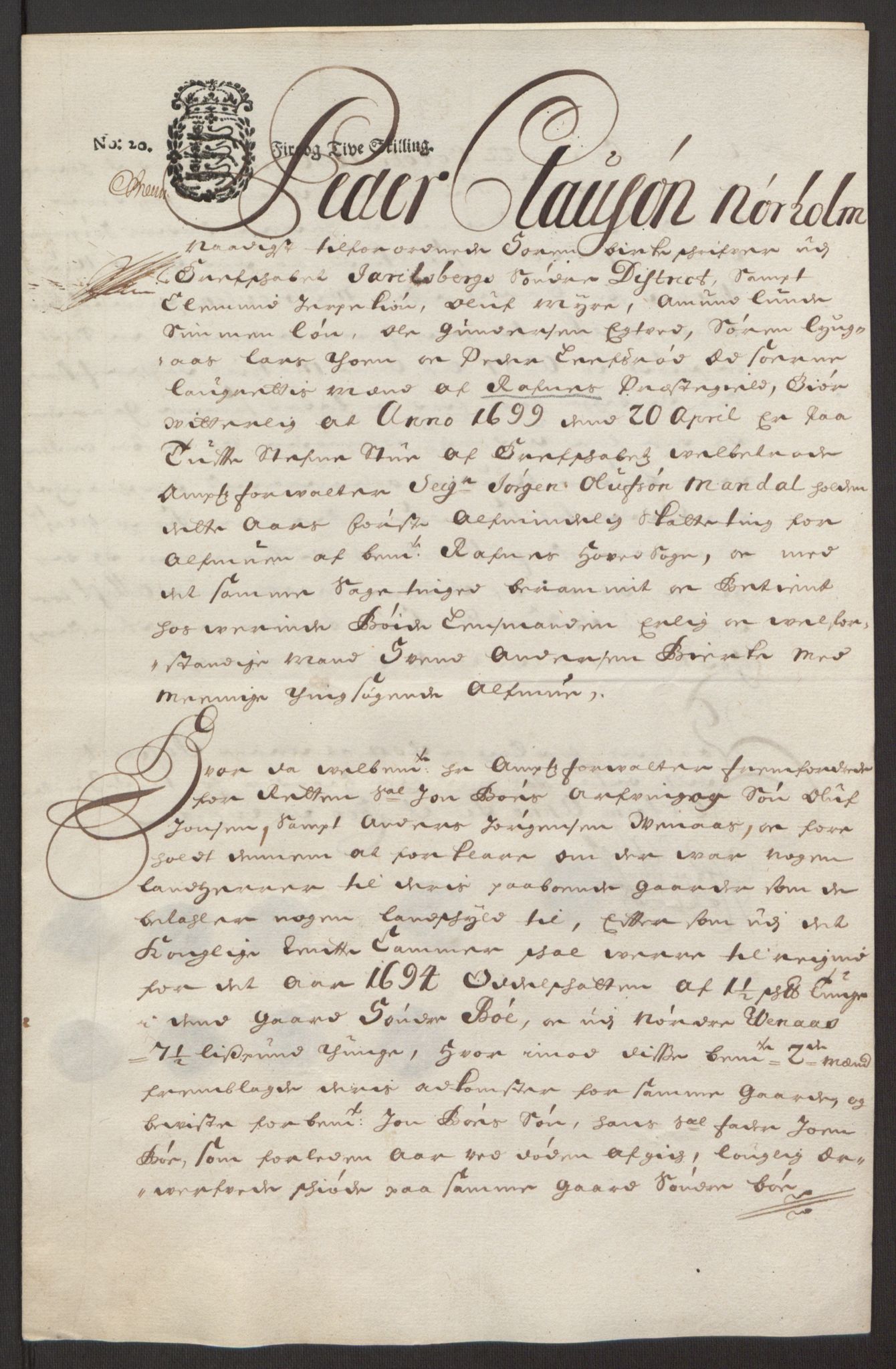 Rentekammeret inntil 1814, Reviderte regnskaper, Fogderegnskap, AV/RA-EA-4092/R32/L1867: Fogderegnskap Jarlsberg grevskap, 1694-1696, s. 440