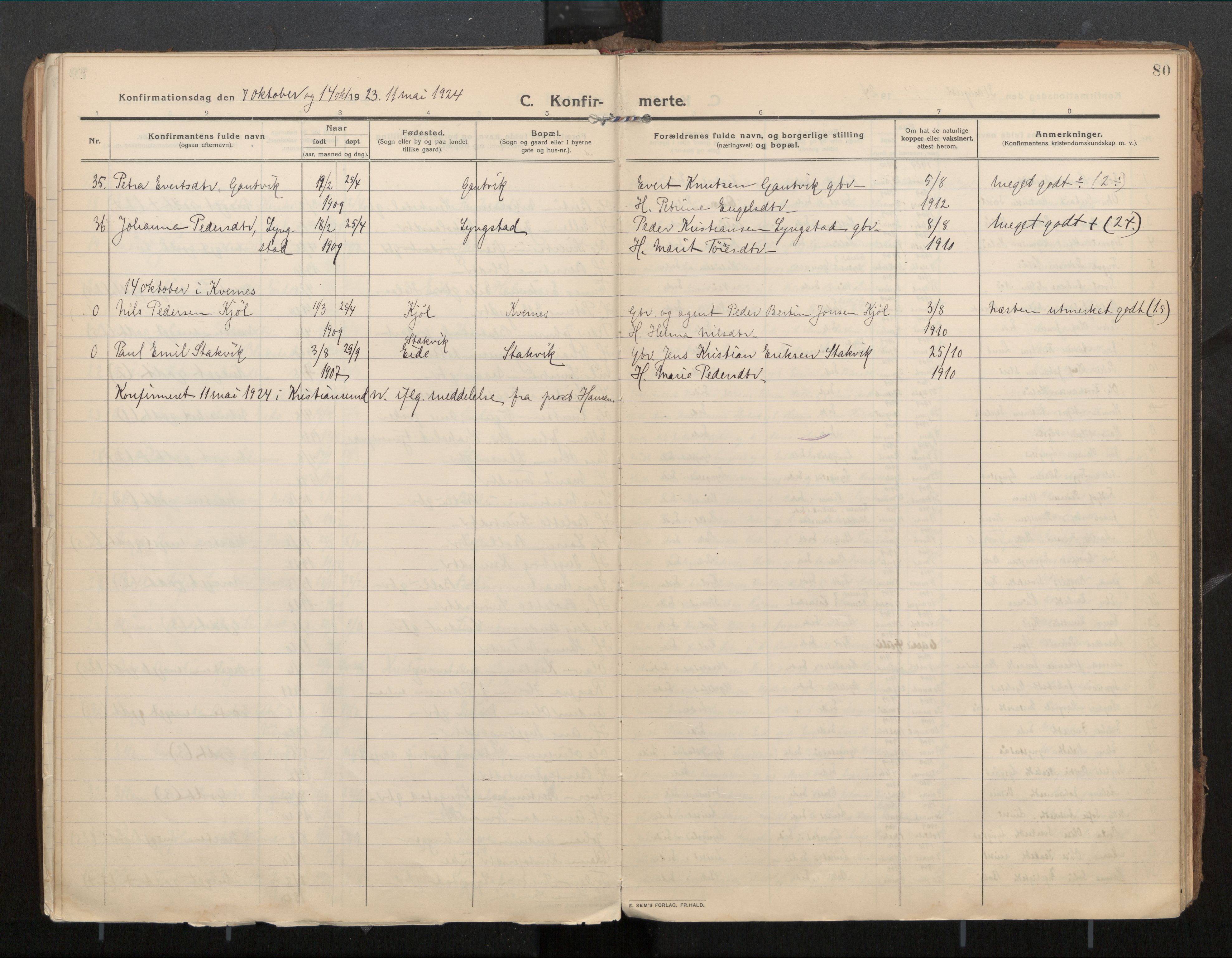 Ministerialprotokoller, klokkerbøker og fødselsregistre - Møre og Romsdal, AV/SAT-A-1454/571/L0836b: Ministerialbok nr. 571A03, 1911-1926, s. 80