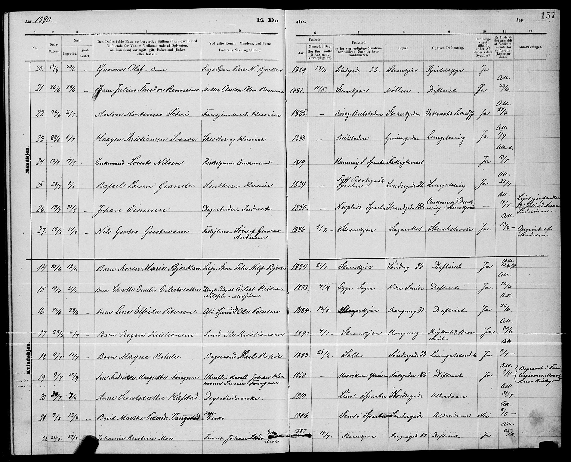 Ministerialprotokoller, klokkerbøker og fødselsregistre - Nord-Trøndelag, SAT/A-1458/739/L0374: Klokkerbok nr. 739C02, 1883-1898, s. 157