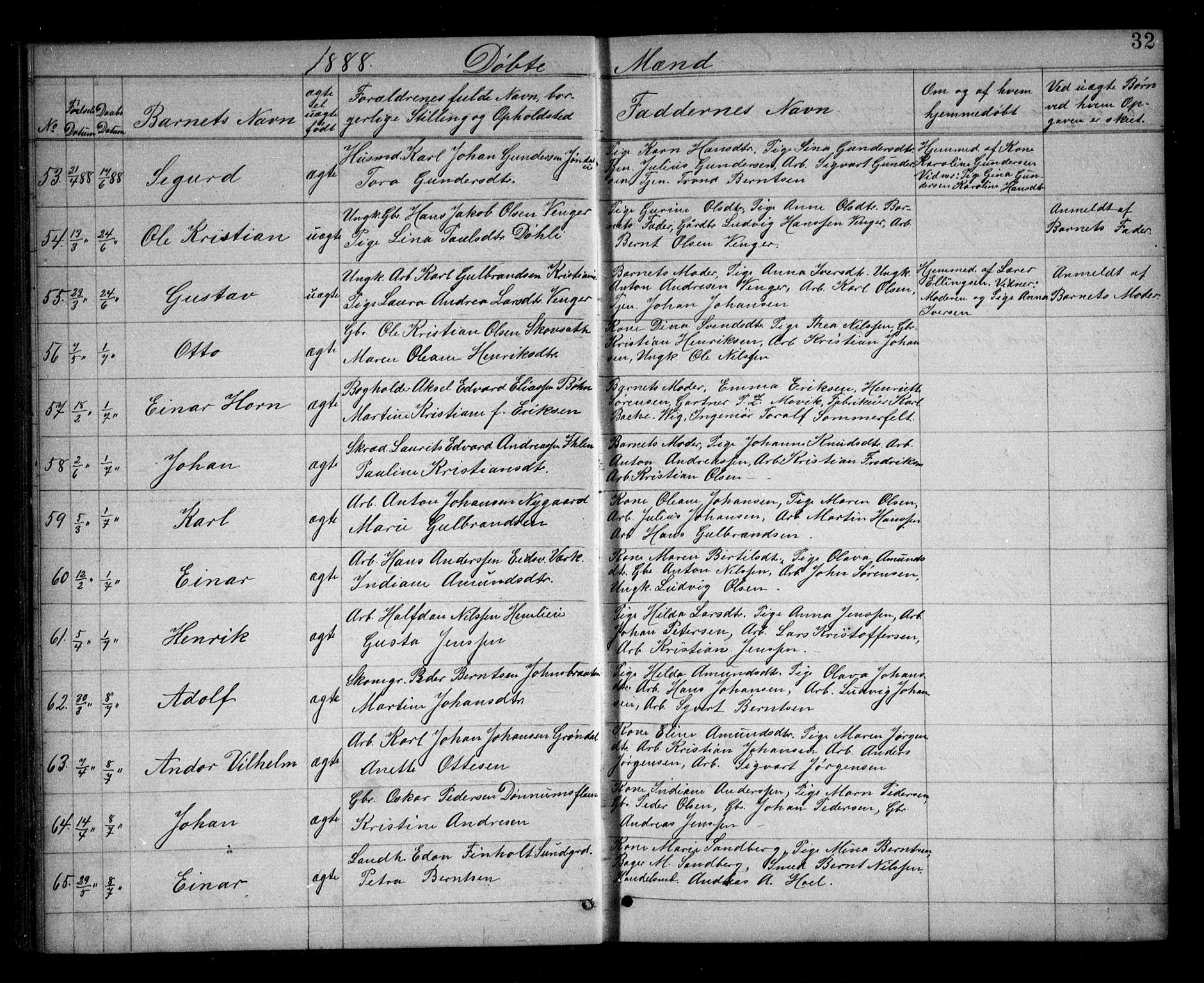 Eidsvoll prestekontor Kirkebøker, AV/SAO-A-10888/G/Ga/L0005: Klokkerbok nr. I 5, 1884-1894, s. 32
