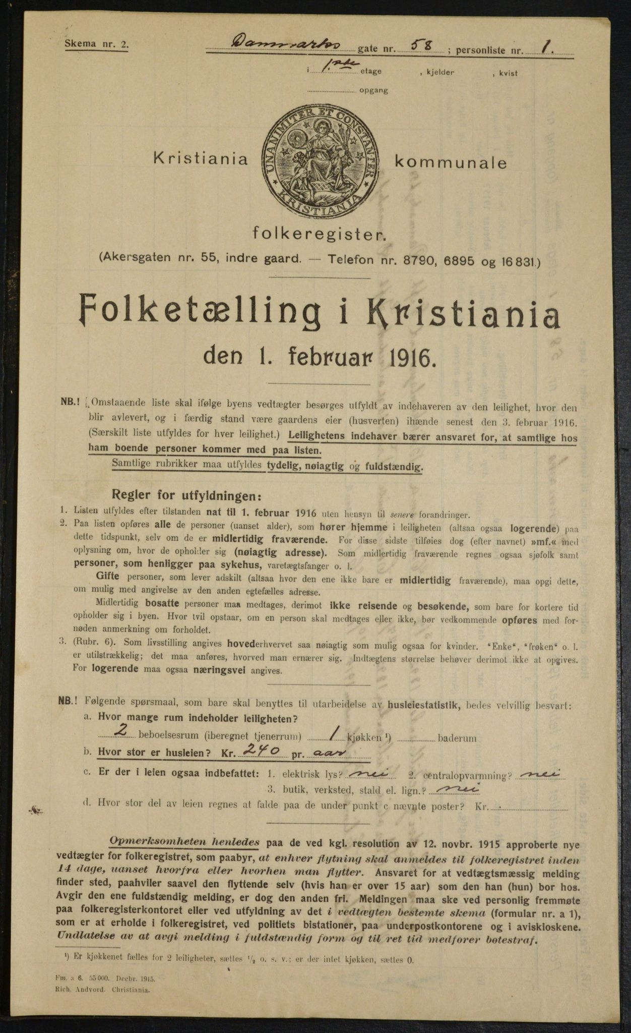 OBA, Kommunal folketelling 1.2.1916 for Kristiania, 1916, s. 15101