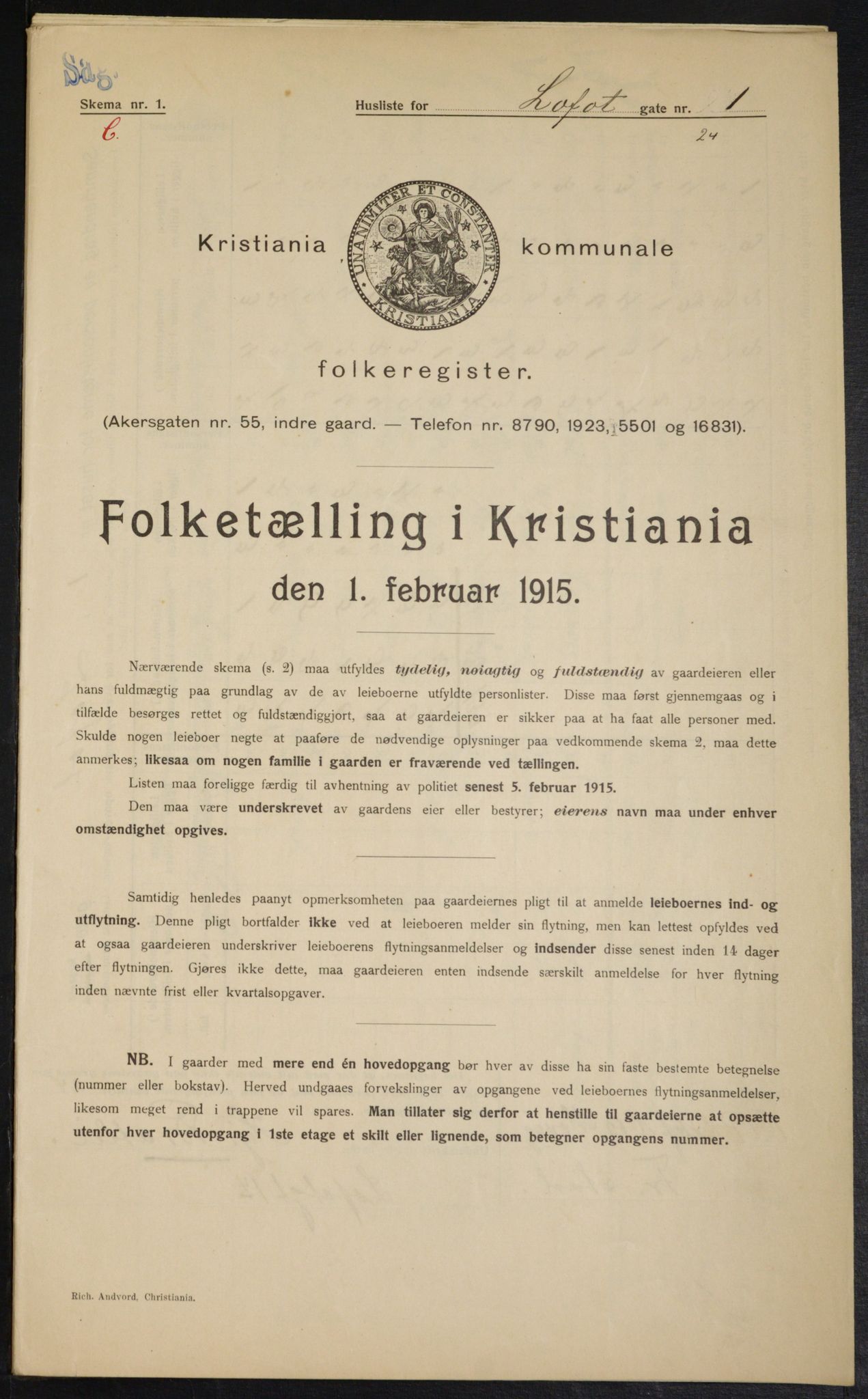 OBA, Kommunal folketelling 1.2.1915 for Kristiania, 1915, s. 57727