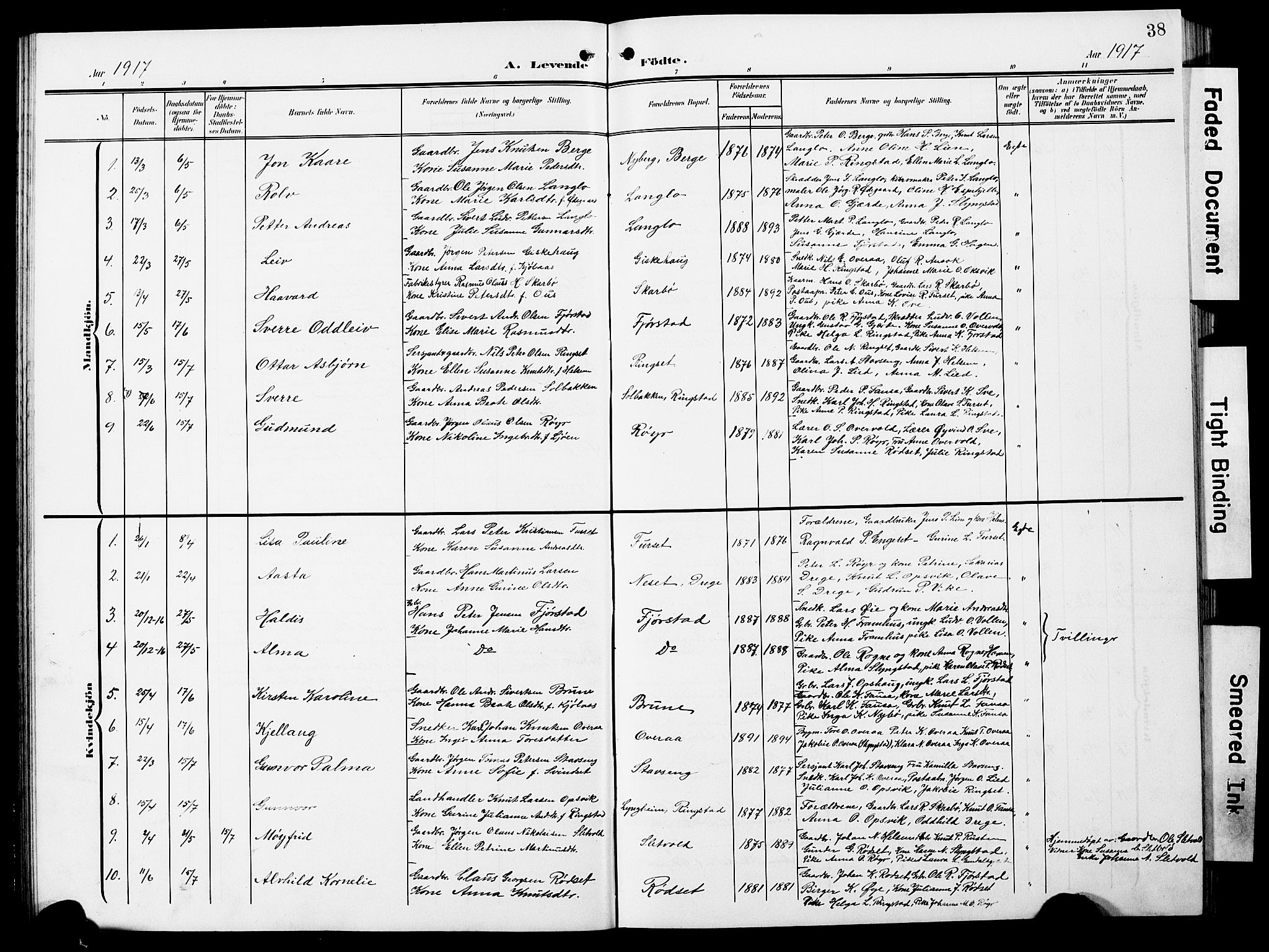 Ministerialprotokoller, klokkerbøker og fødselsregistre - Møre og Romsdal, AV/SAT-A-1454/520/L0293: Klokkerbok nr. 520C05, 1902-1923, s. 38