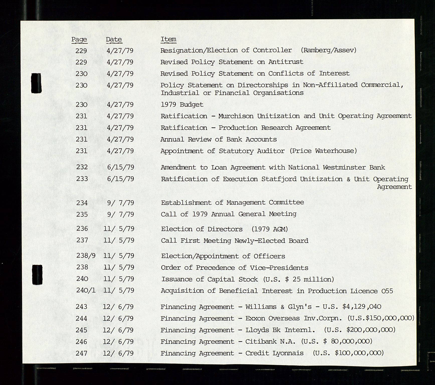 Pa 1512 - Esso Exploration and Production Norway Inc., AV/SAST-A-101917/A/Aa/L0001/0002: Styredokumenter / Corporate records, Board meeting minutes, Agreements, Stocholder meetings, 1975-1979, s. 4