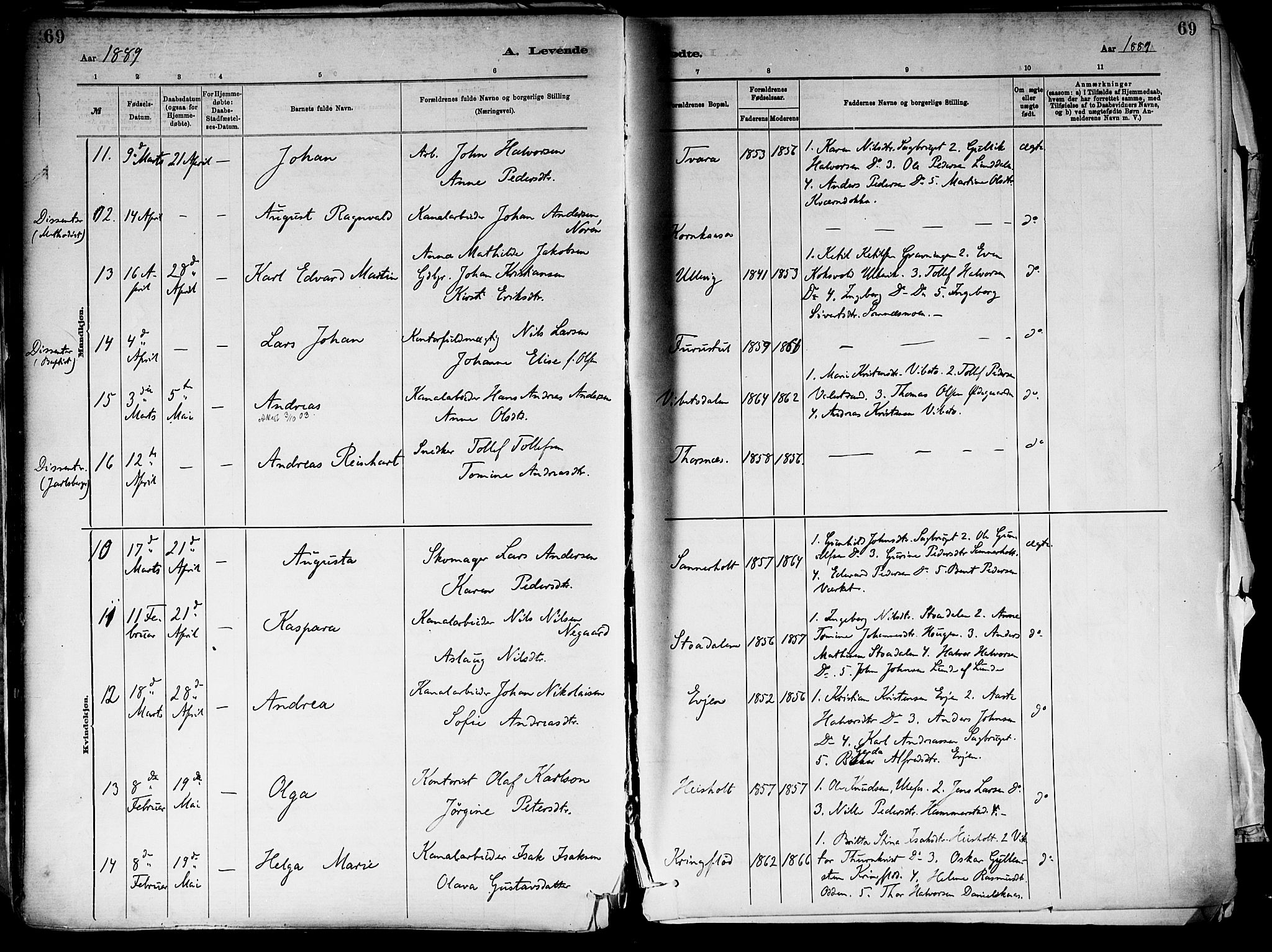 Holla kirkebøker, AV/SAKO-A-272/F/Fa/L0008: Ministerialbok nr. 8, 1882-1897, s. 69