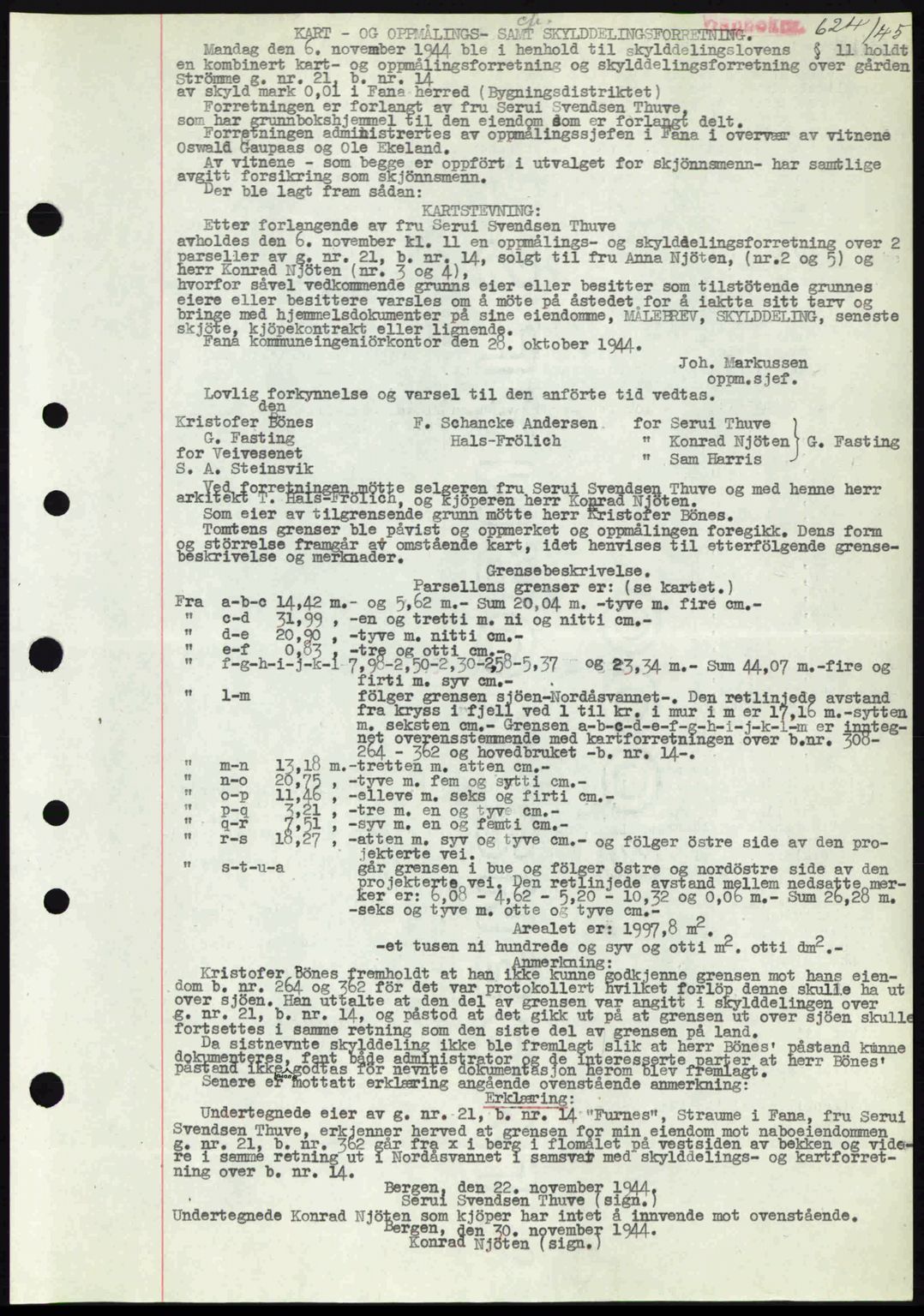 Midhordland sorenskriveri, SAB/A-3001/1/G/Gb/Gbj/L0019: Pantebok nr. A37-38, 1944-1945, Dagboknr: 624/1945