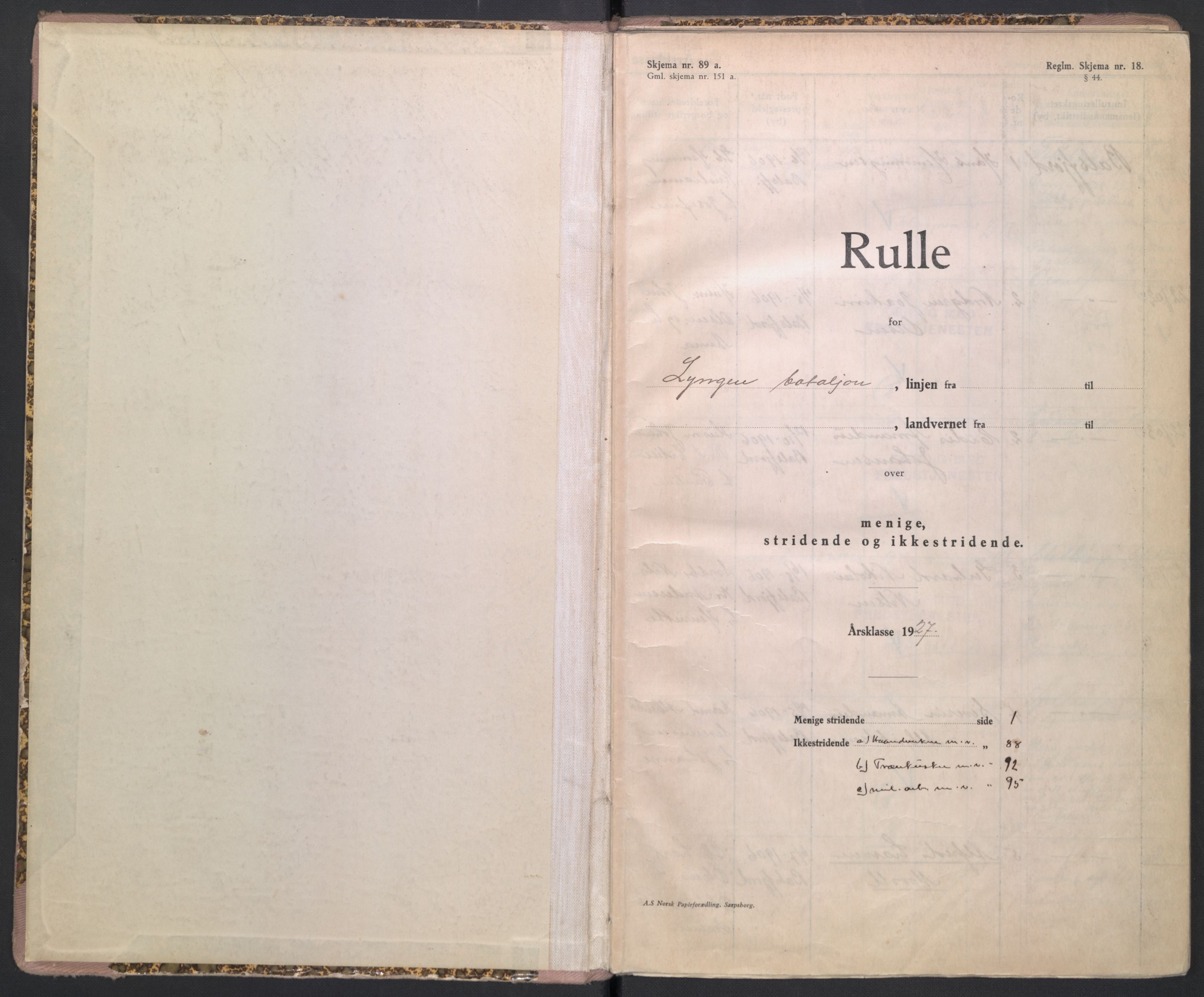 Forsvaret, Troms infanteriregiment nr. 16, AV/RA-RAFA-3146/P/Pa/L0004/0005: Ruller / Rulle for Lyngen bataljons menige mannskaper, årsklasse 1927, 1927