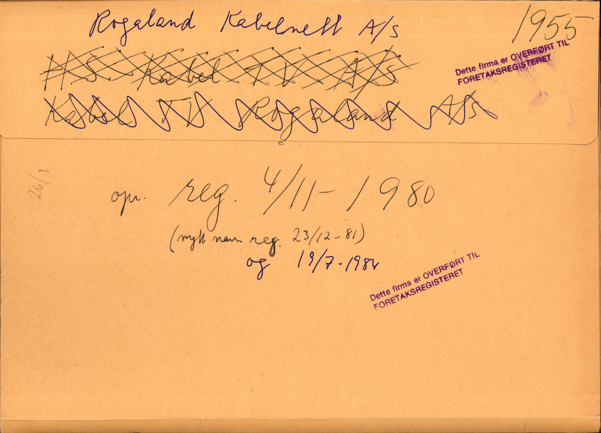 Stavanger byfogd, AV/SAST-A-101408/002/J/Jd/Jde/L0089: Registreringsmeldinger og bilag. Aksjeselskap, 1955-1979, 1980-1981