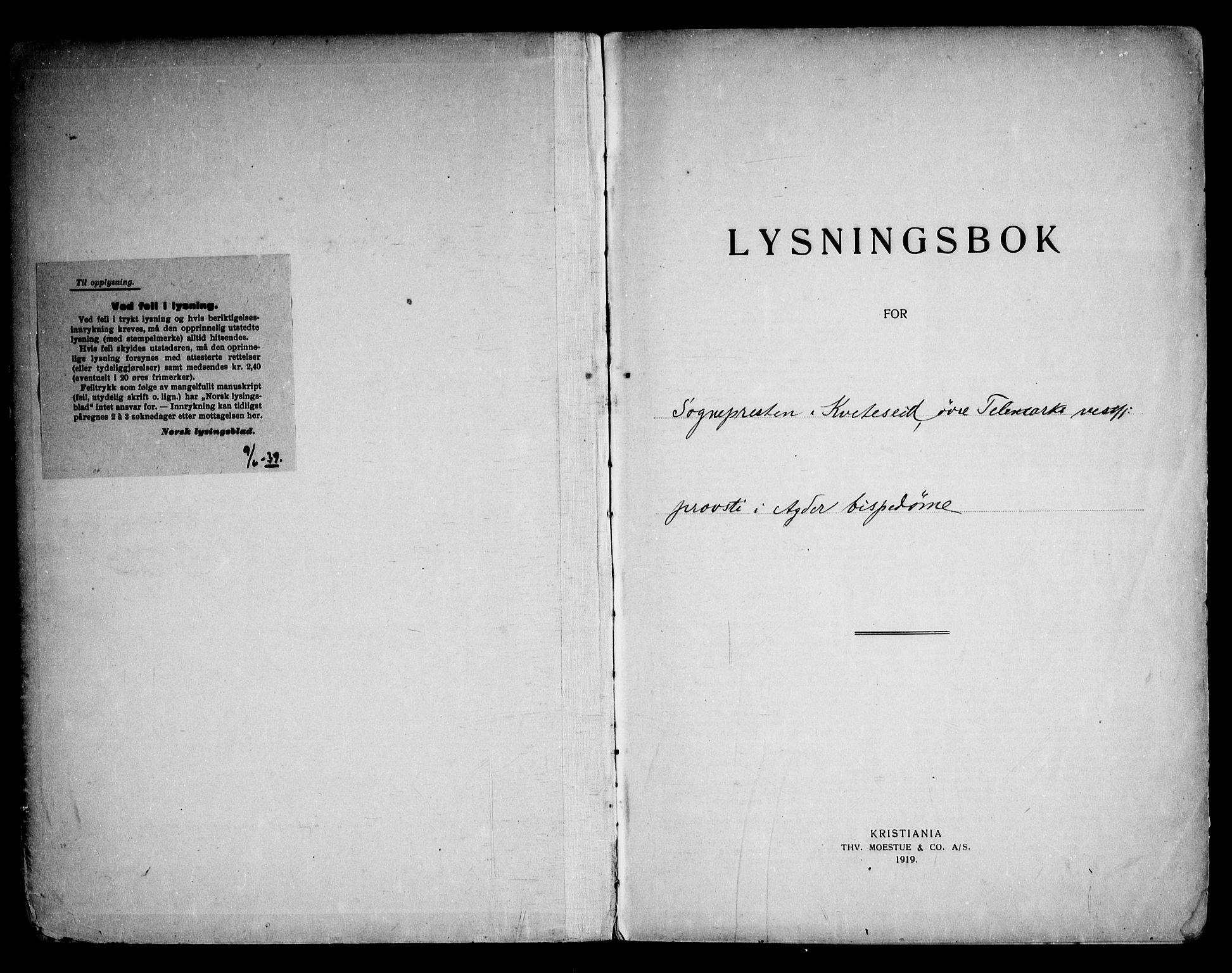 Kviteseid kirkebøker, AV/SAKO-A-276/H/Ha/L0002: Lysningsprotokoll nr. 2, 1920-1959