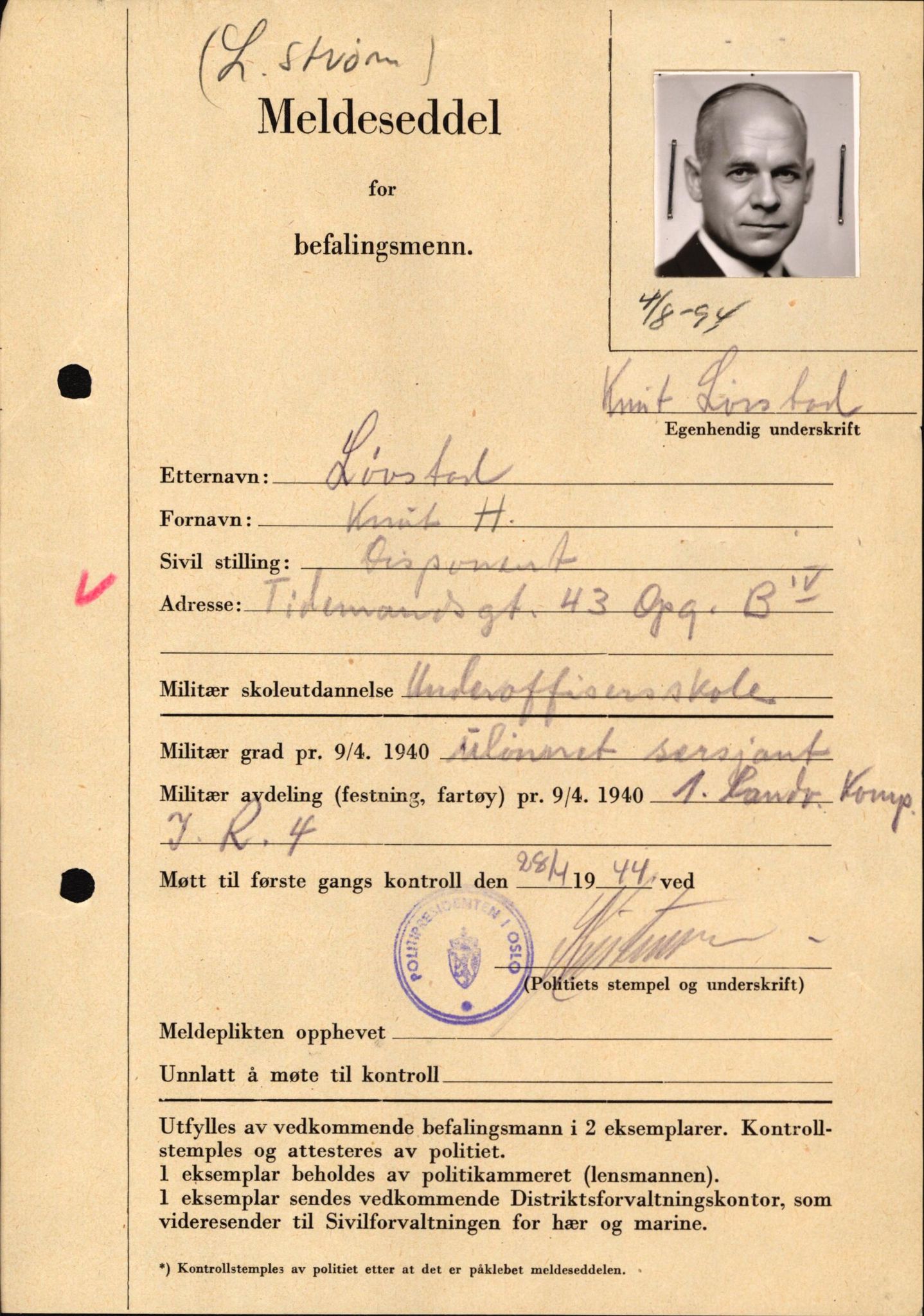 Forsvaret, Forsvarets krigshistoriske avdeling, AV/RA-RAFA-2017/Y/Yf/L0209: II-C-11-2121  -  Okkupasjonstiden.  Meldesedler for befal med foto og oppl. om militær grad 9. apr. 1940., 1944-1945, s. 166