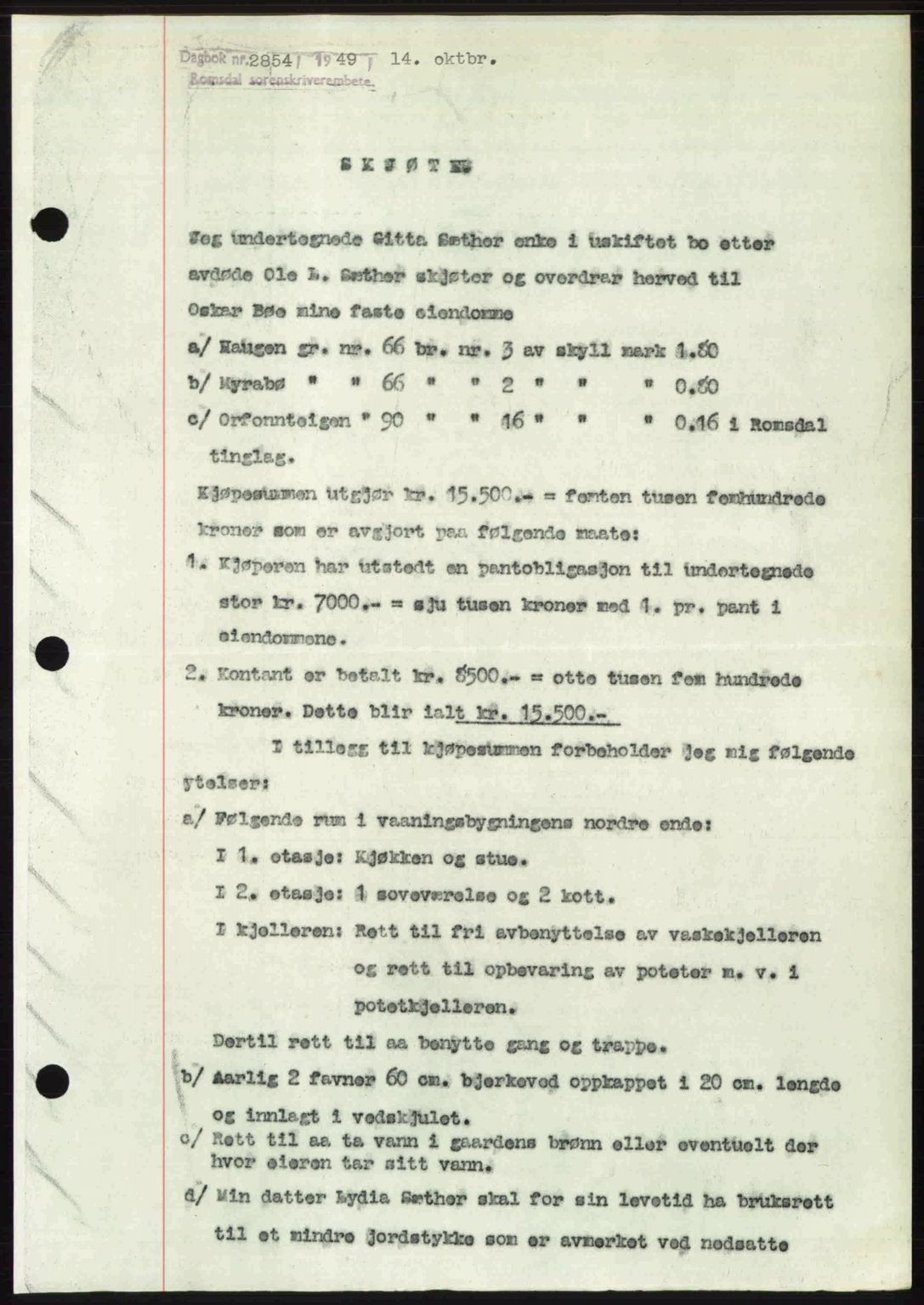 Romsdal sorenskriveri, SAT/A-4149/1/2/2C: Pantebok nr. A31, 1949-1949, Dagboknr: 2854/1949