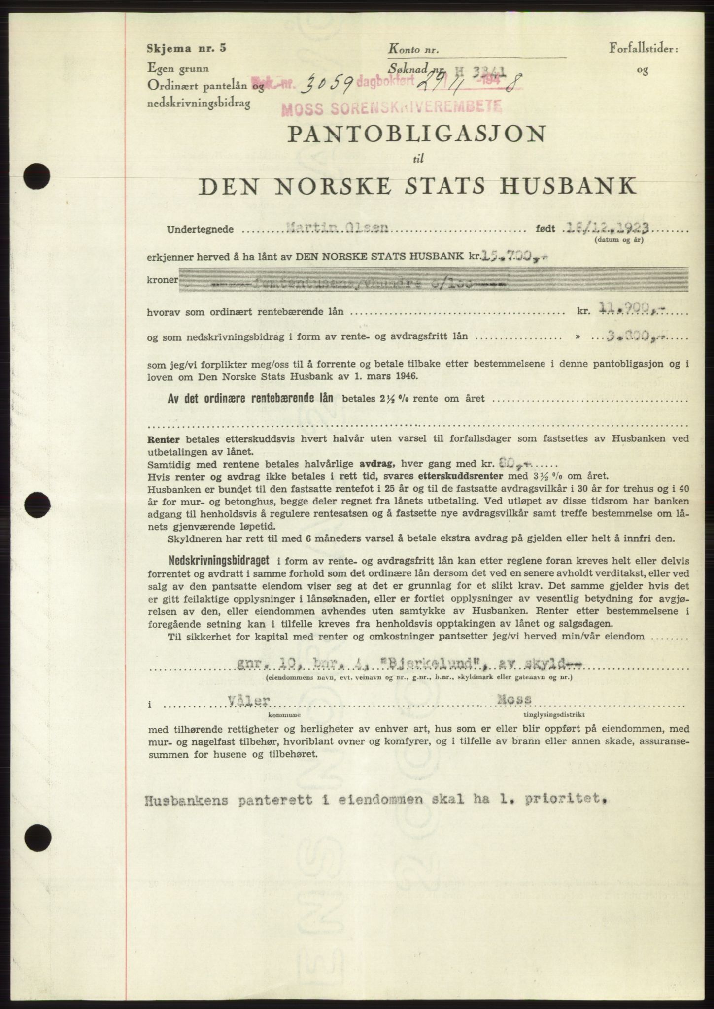 Moss sorenskriveri, AV/SAO-A-10168: Pantebok nr. B20, 1948-1948, Dagboknr: 3059/1948