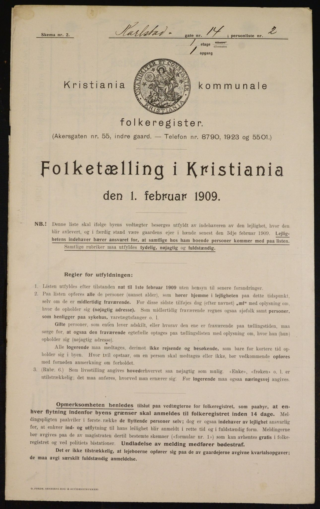 OBA, Kommunal folketelling 1.2.1909 for Kristiania kjøpstad, 1909, s. 44848