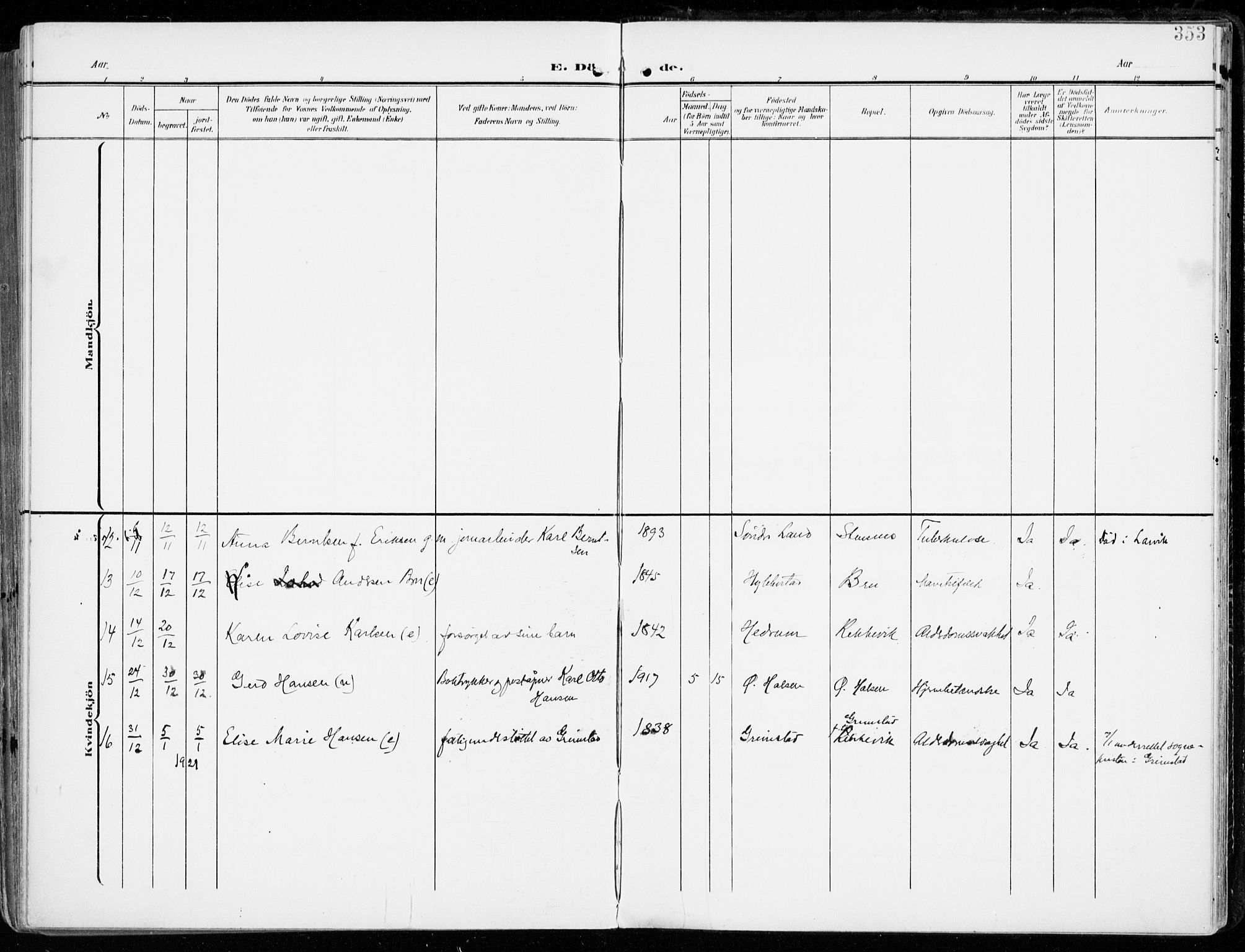 Tjølling kirkebøker, AV/SAKO-A-60/F/Fa/L0010: Ministerialbok nr. 10, 1906-1923, s. 353