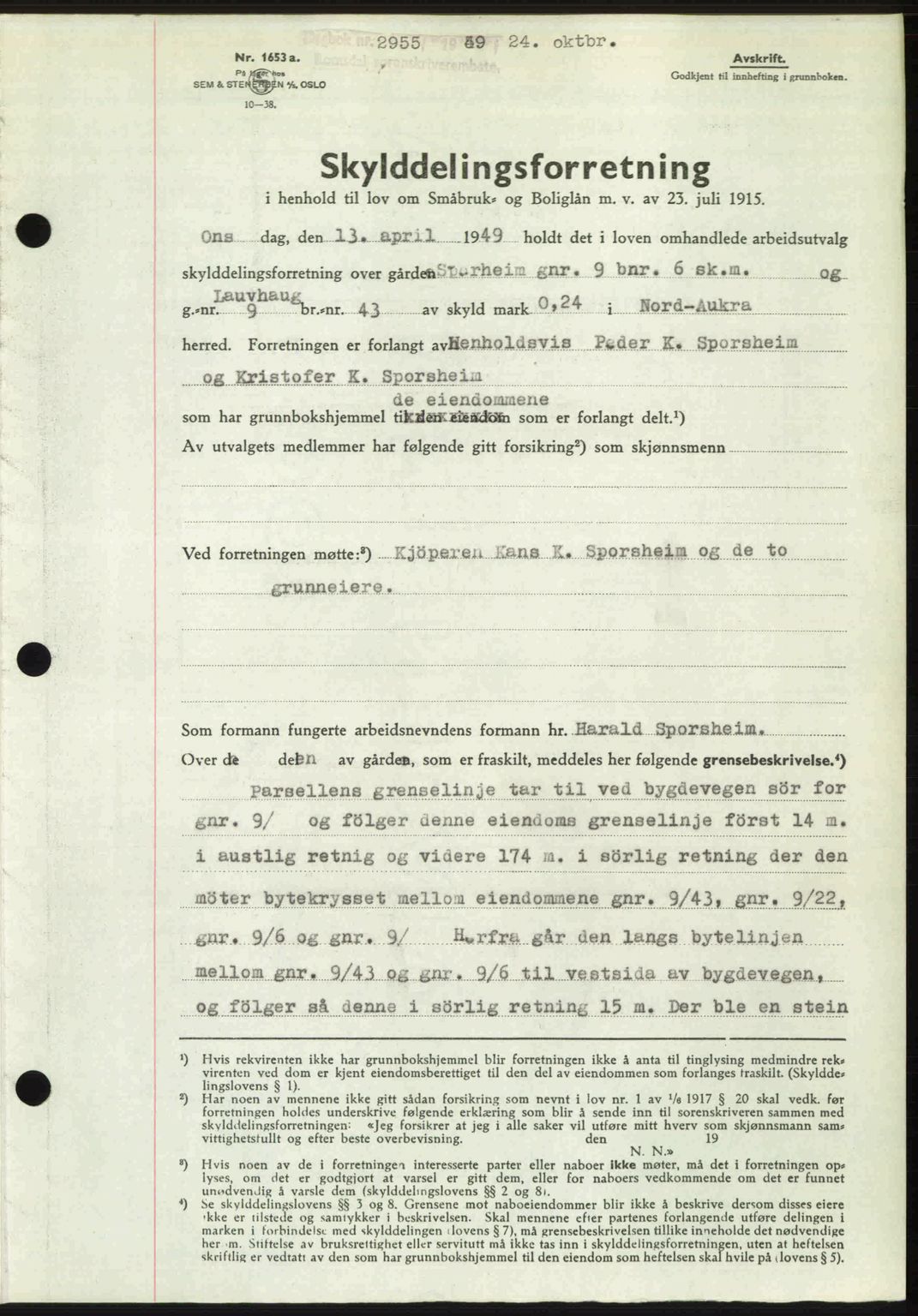 Romsdal sorenskriveri, SAT/A-4149/1/2/2C: Pantebok nr. A31, 1949-1949, Dagboknr: 2955/1949