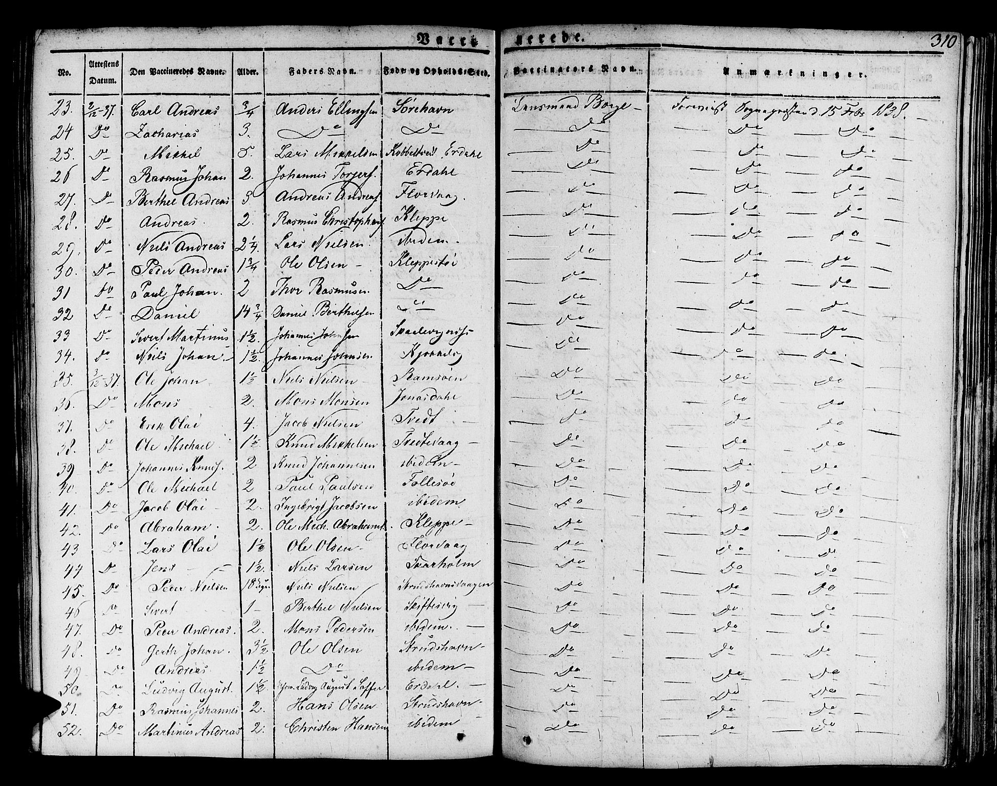 Askøy Sokneprestembete, AV/SAB-A-74101/H/Ha/Haa/Haaa/L0004: Ministerialbok nr. A 4, 1825-1845, s. 310