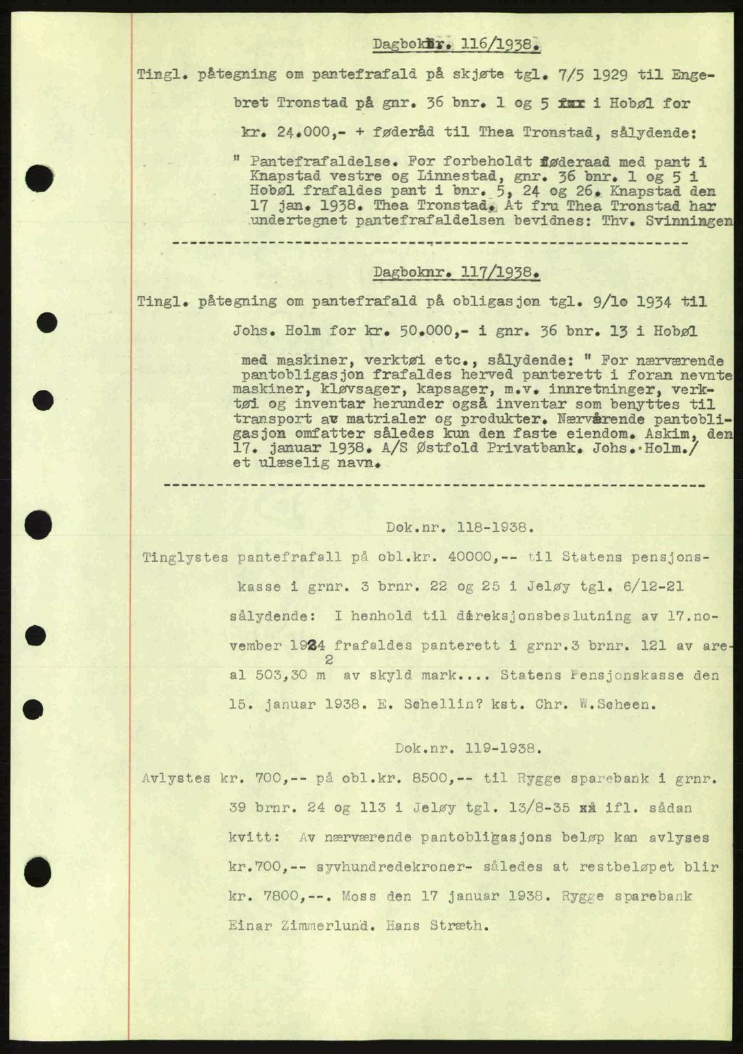 Moss sorenskriveri, SAO/A-10168: Pantebok nr. B4, 1937-1938, Dagboknr: 116/1938