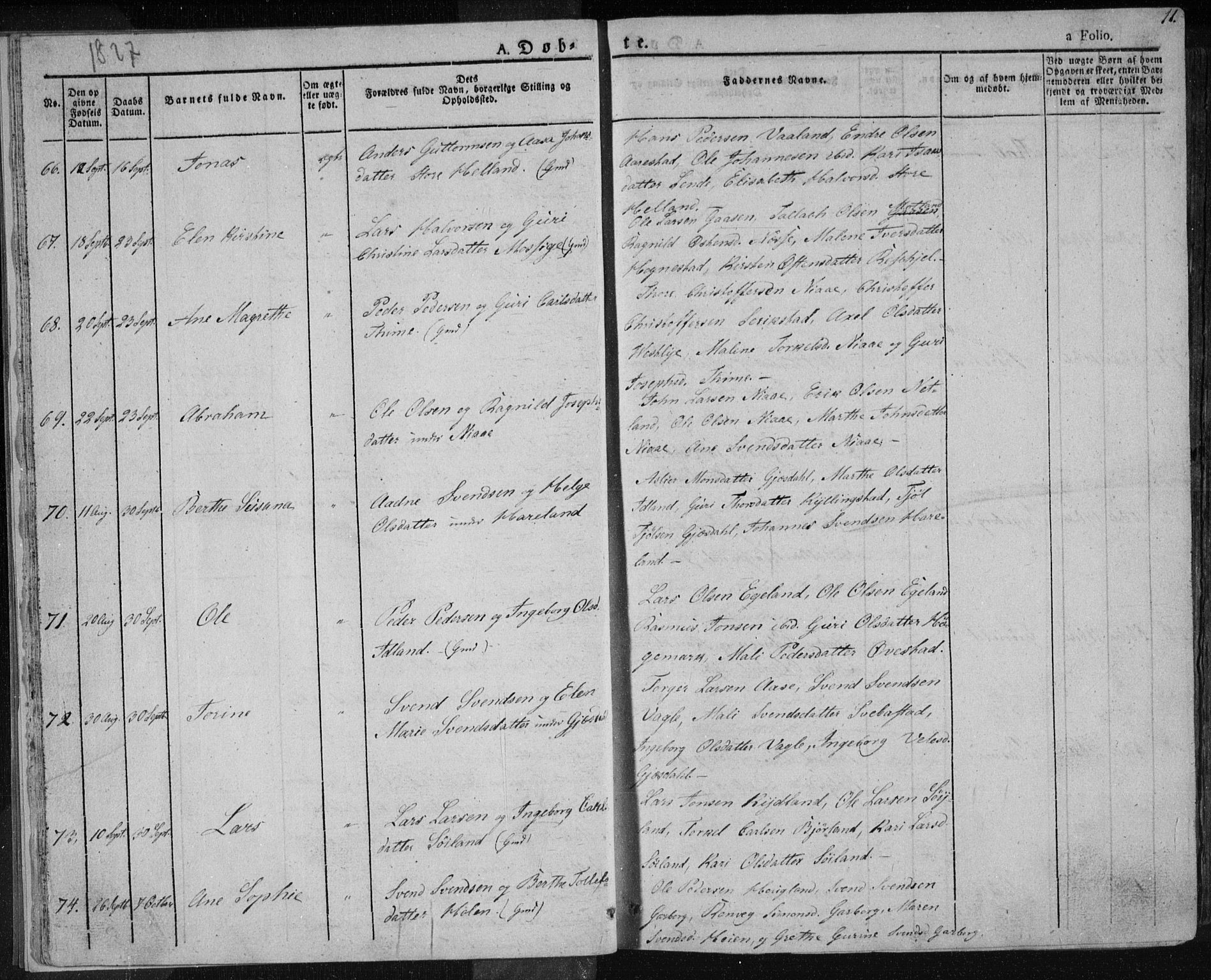 Lye sokneprestkontor, AV/SAST-A-101794/001/30BA/L0004: Ministerialbok nr. A 4, 1826-1841, s. 11