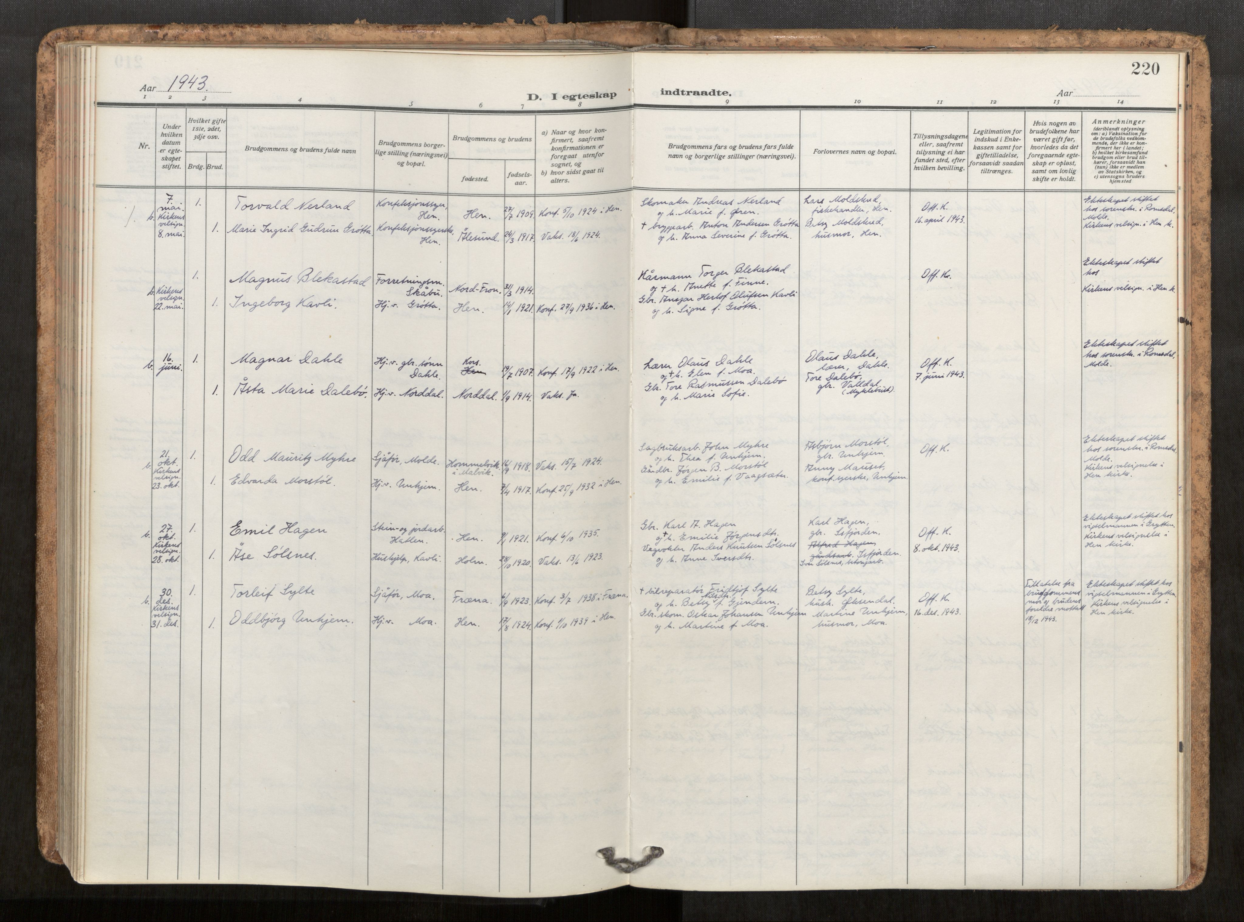 Ministerialprotokoller, klokkerbøker og fødselsregistre - Møre og Romsdal, AV/SAT-A-1454/545/L0596: Ministerialbok nr. 545A04, 1921-1956, s. 220