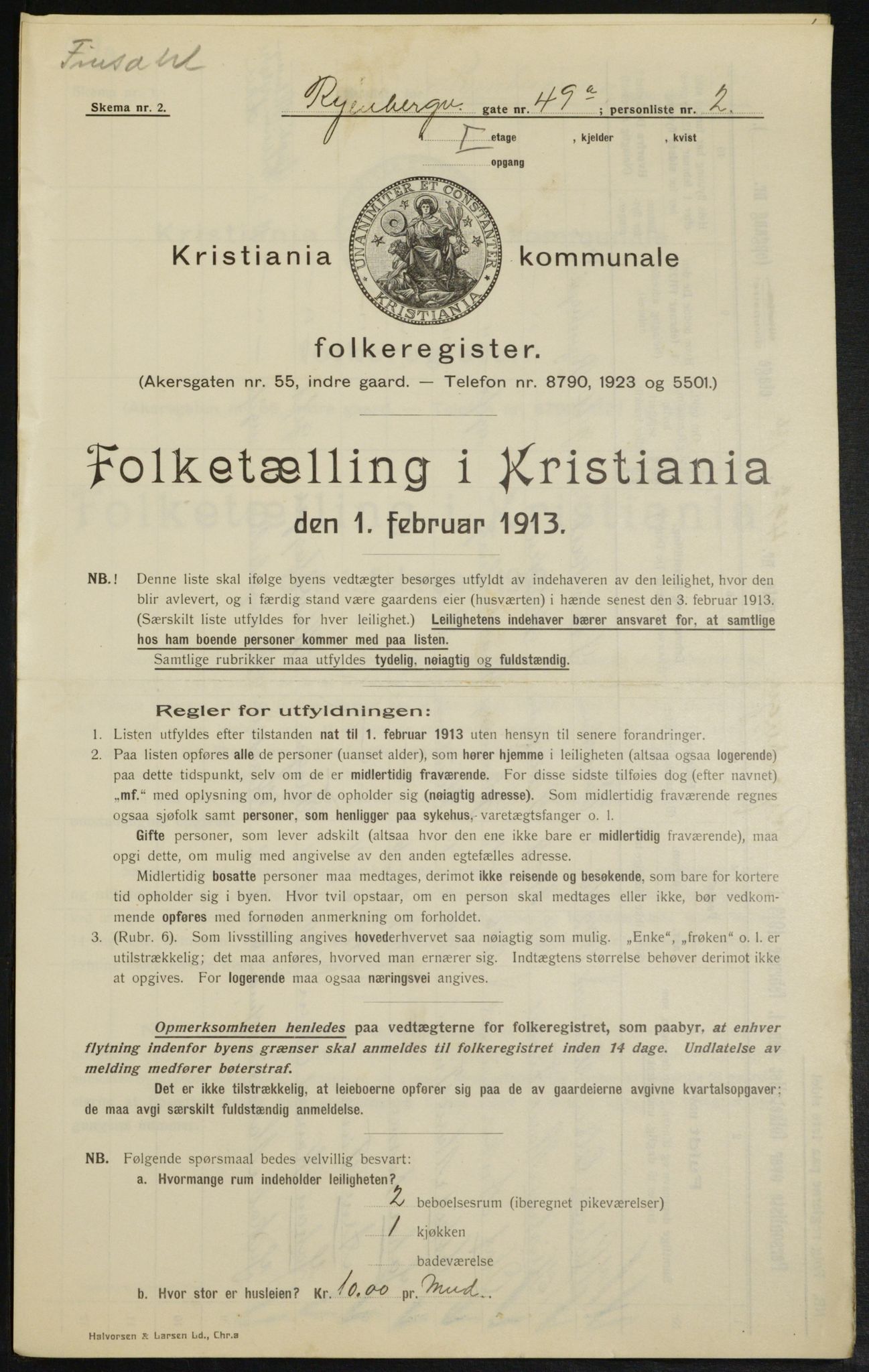 OBA, Kommunal folketelling 1.2.1913 for Kristiania, 1913, s. 85845