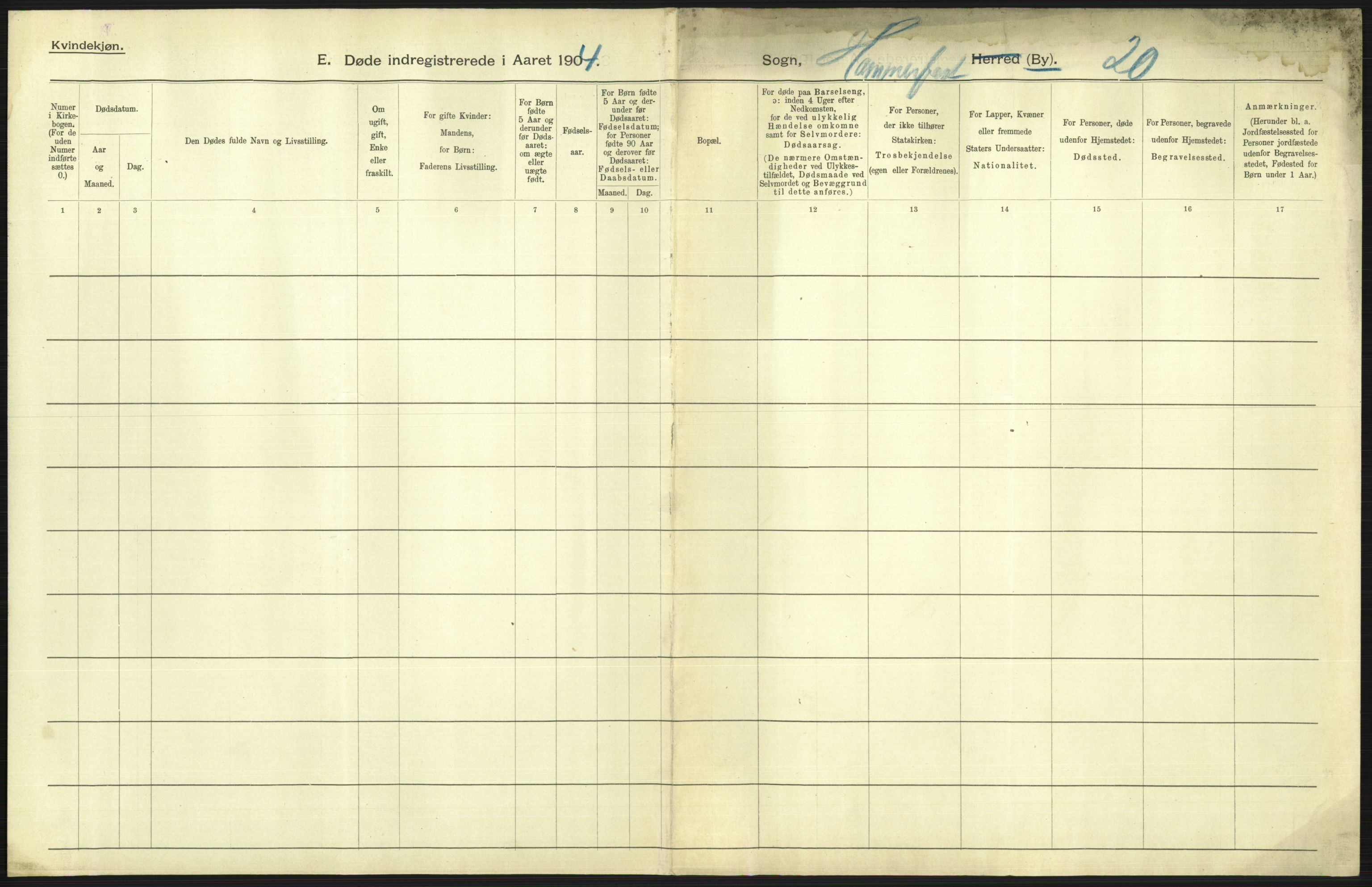 Statistisk sentralbyrå, Sosiodemografiske emner, Befolkning, AV/RA-S-2228/D/Df/Dfa/Dfab/L0023: Finnmarkens amt: Fødte, gifte, døde, 1904, s. 297