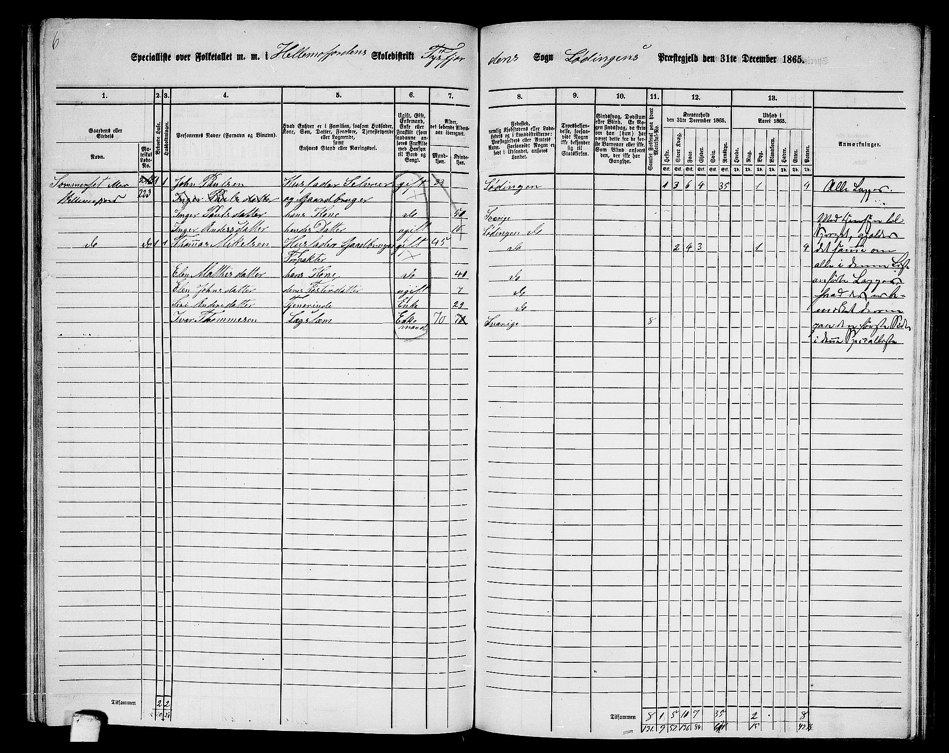 RA, Folketelling 1865 for 1851P Lødingen prestegjeld, 1865, s. 147