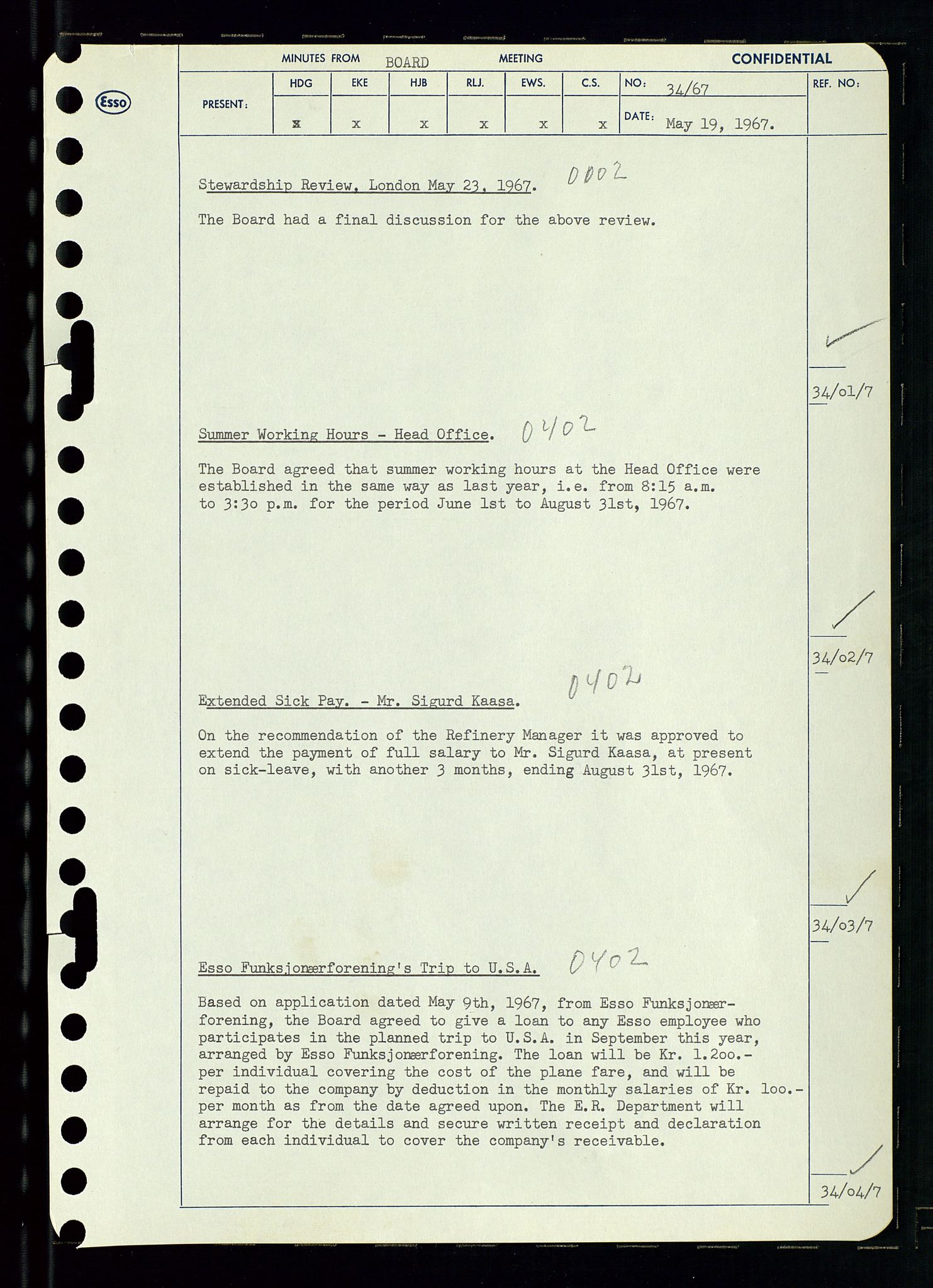 Pa 0982 - Esso Norge A/S, AV/SAST-A-100448/A/Aa/L0002/0003: Den administrerende direksjon Board minutes (styrereferater) / Den administrerende direksjon Board minutes (styrereferater), 1967, s. 66
