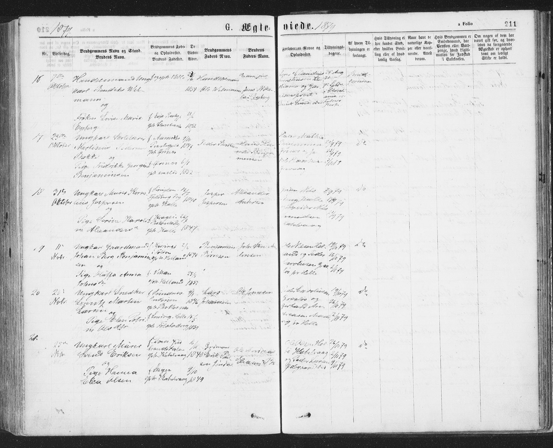 Ministerialprotokoller, klokkerbøker og fødselsregistre - Nordland, SAT/A-1459/874/L1058: Ministerialbok nr. 874A02, 1878-1883, s. 211