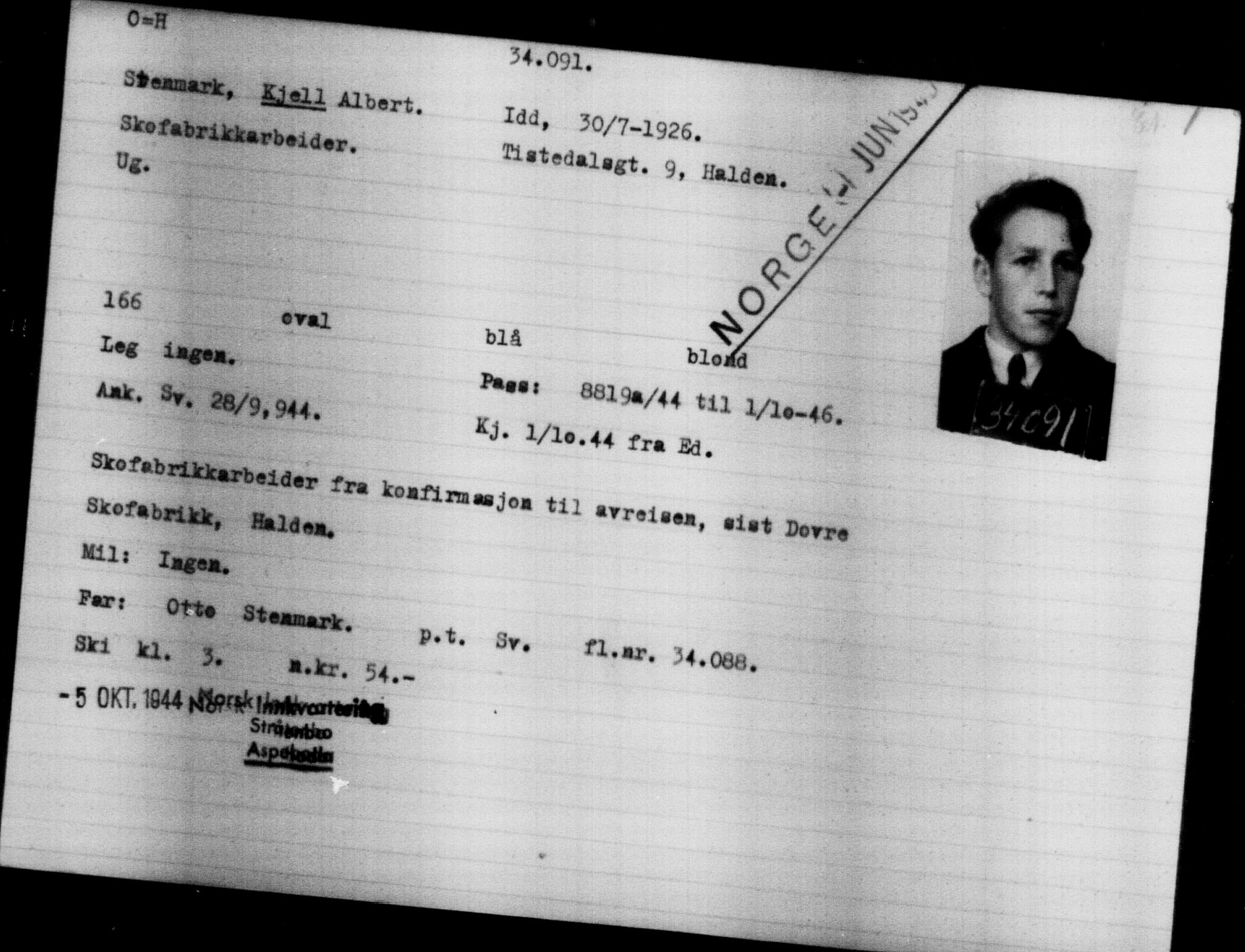 Utenriksstasjonene, Legasjonen i Stockholm, Flyktningkontoret, AV/RA-S-6753/V/Va/L0013: Kjesäterkartoteket, flyktninger med registreringsnr. 31500-34731, 1940-1945, s. 2733