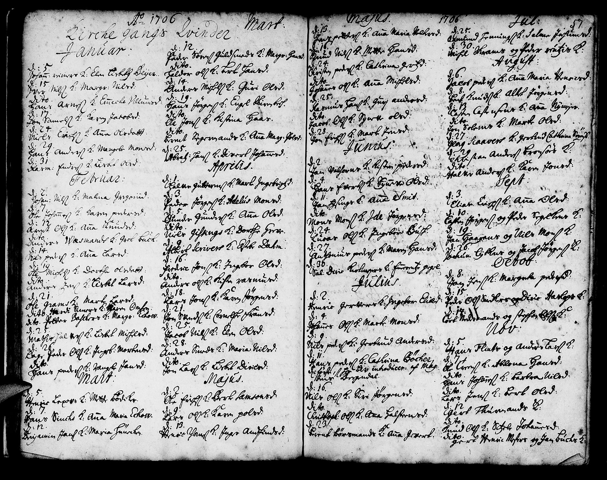 Korskirken sokneprestembete, AV/SAB-A-76101/H/Haa/L0008: Ministerialbok nr. A 8, 1698-1747, s. 56-57