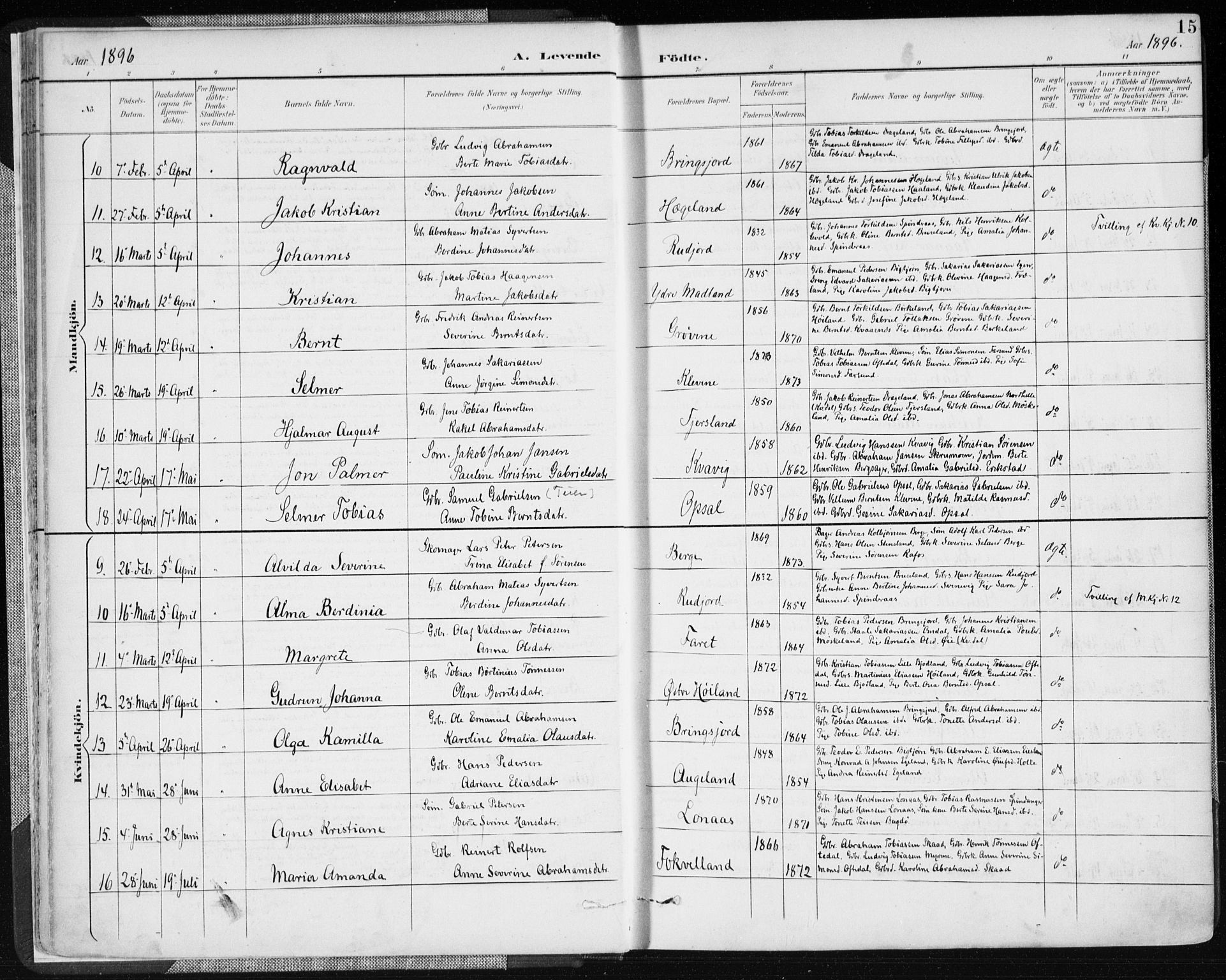 Lyngdal sokneprestkontor, AV/SAK-1111-0029/F/Fa/Fac/L0012: Ministerialbok nr. A 12, 1894-1918, s. 15