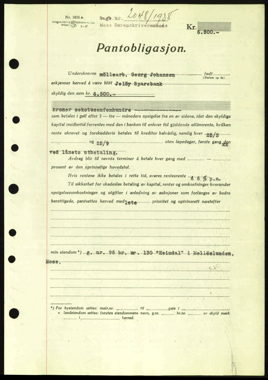 Moss sorenskriveri, SAO/A-10168: Pantebok nr. B6, 1938-1938, Dagboknr: 2048/1938