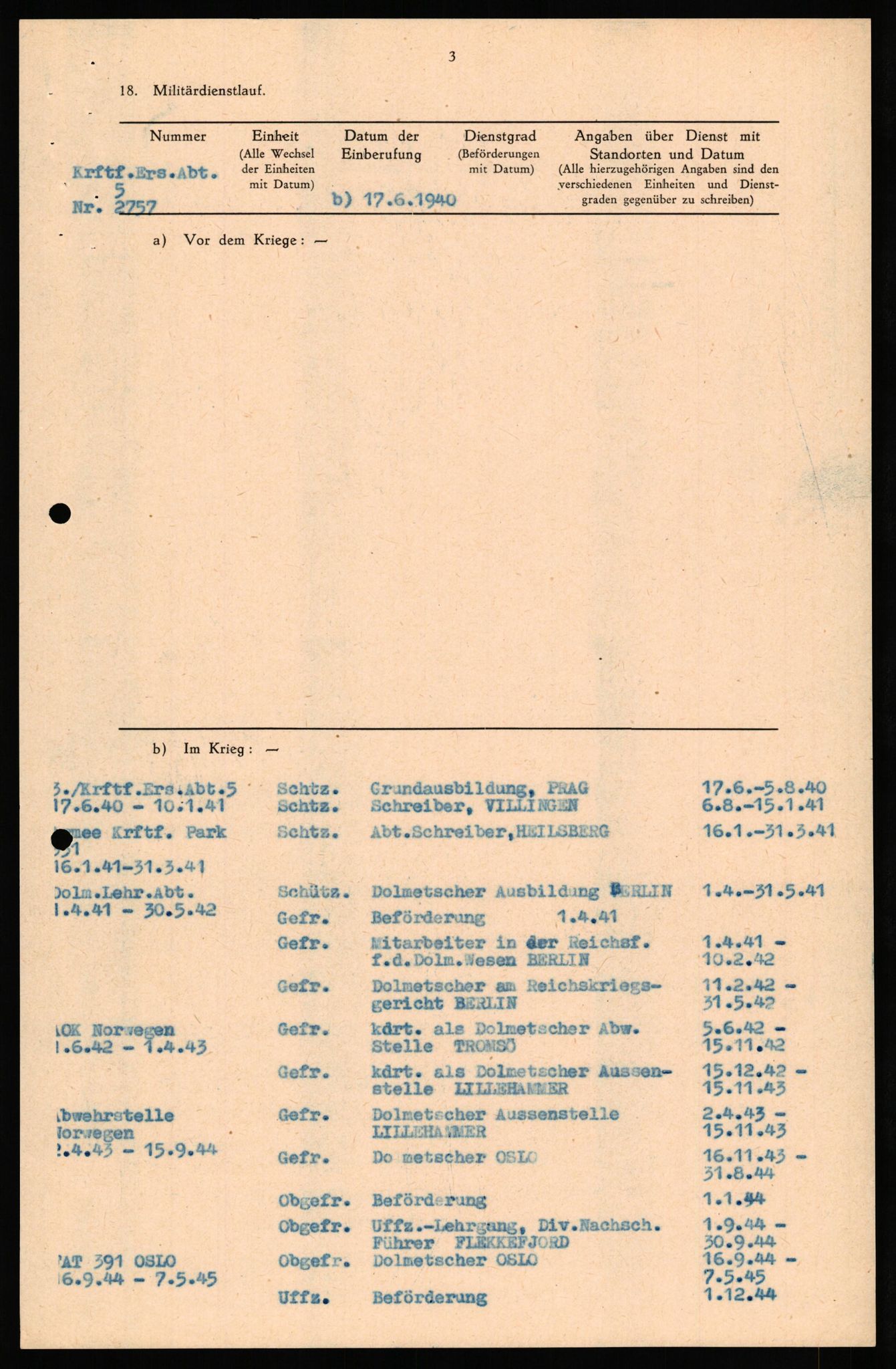 Forsvaret, Forsvarets overkommando II, RA/RAFA-3915/D/Db/L0035: CI Questionaires. Tyske okkupasjonsstyrker i Norge. Tyskere., 1945-1946, s. 500
