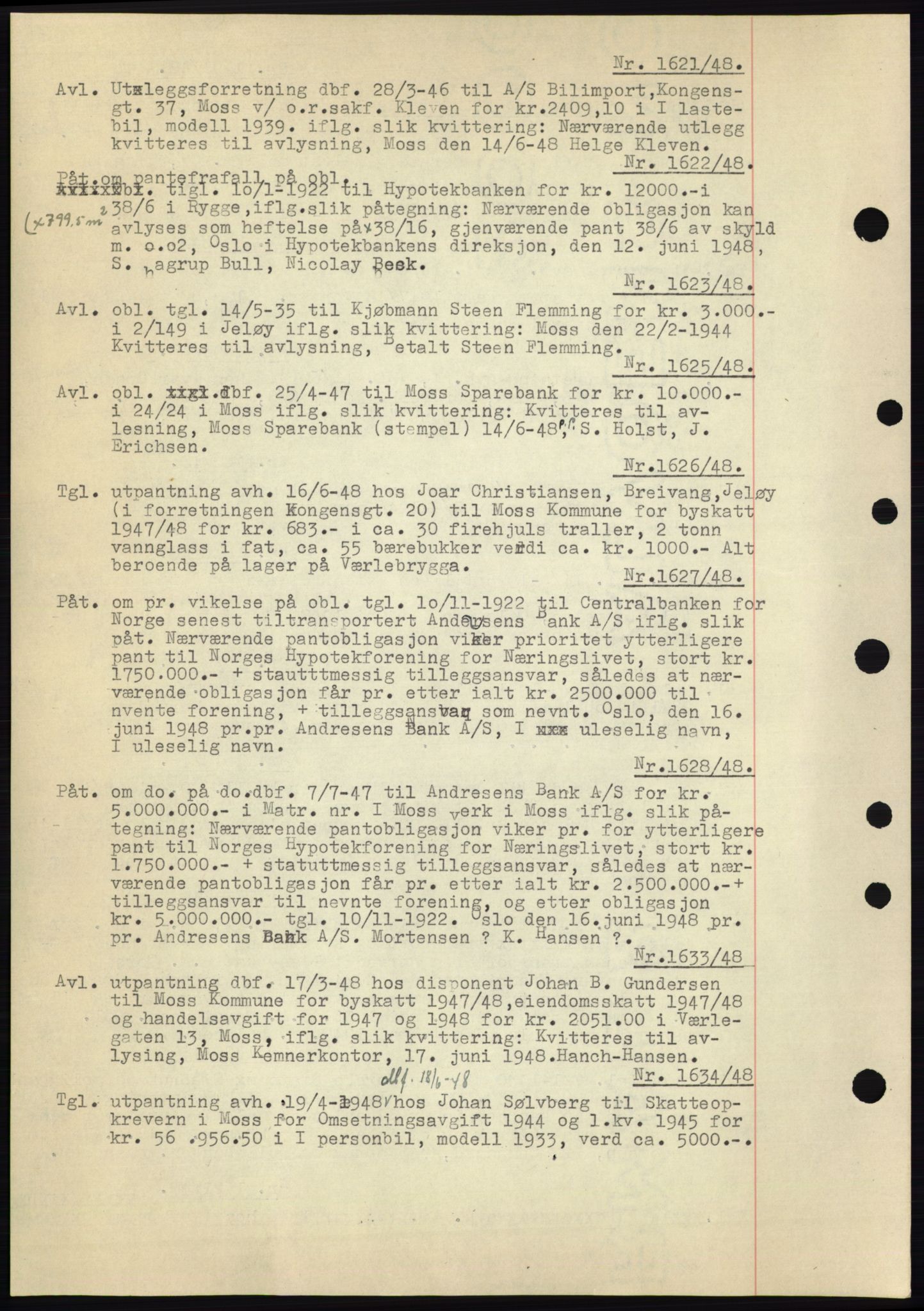Moss sorenskriveri, SAO/A-10168: Pantebok nr. C10, 1938-1950, Dagboknr: 1621/1948