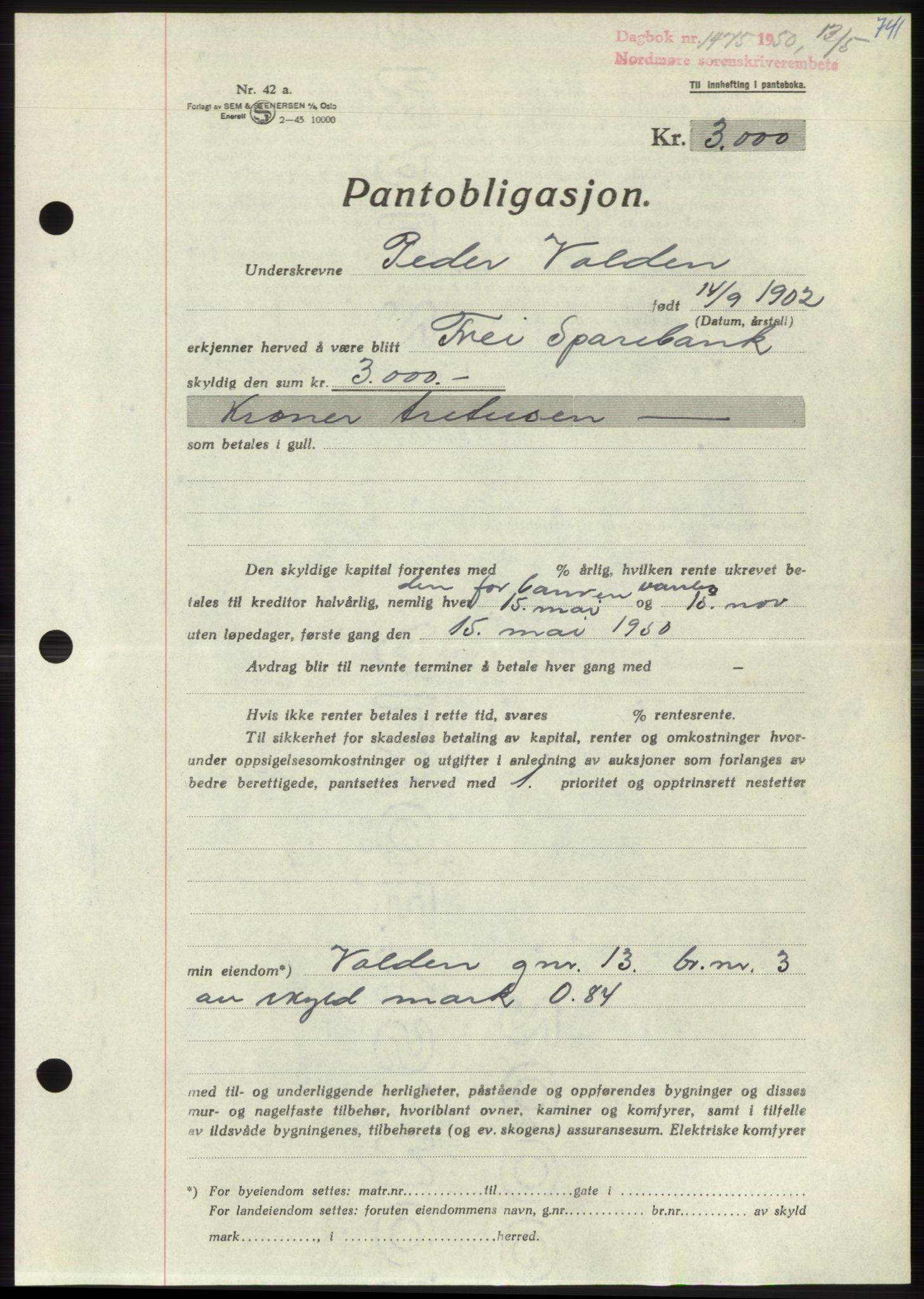 Nordmøre sorenskriveri, SAT/A-4132/1/2/2Ca: Pantebok nr. B104, 1950-1950, Dagboknr: 1475/1950