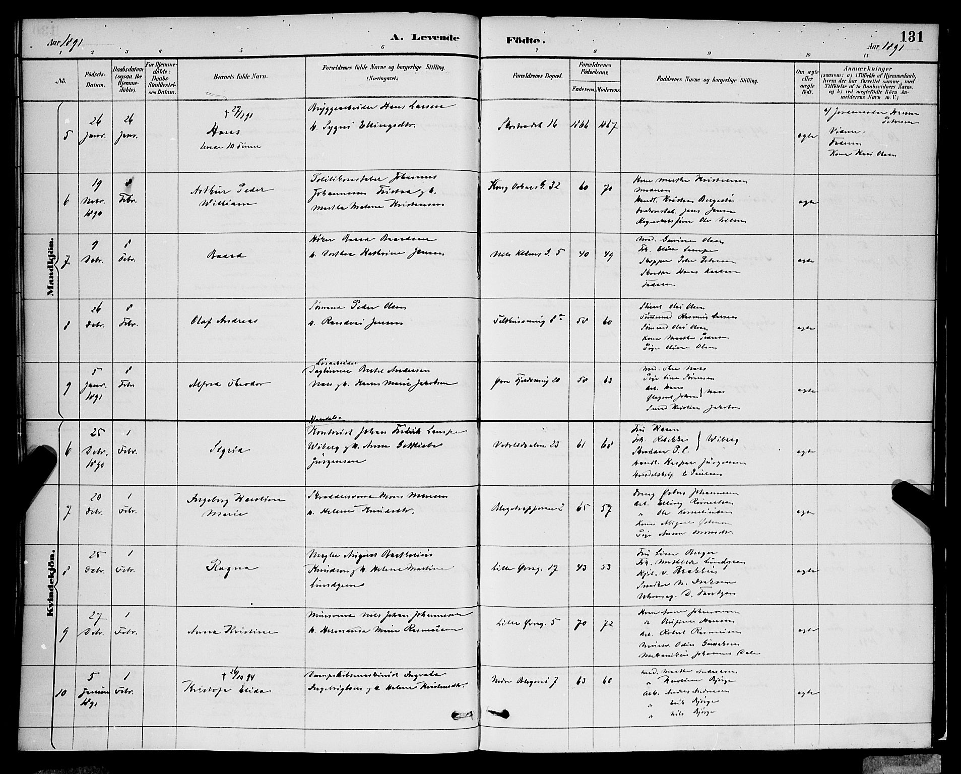 Korskirken sokneprestembete, SAB/A-76101/H/Hab: Klokkerbok nr. B 9, 1887-1896, s. 131