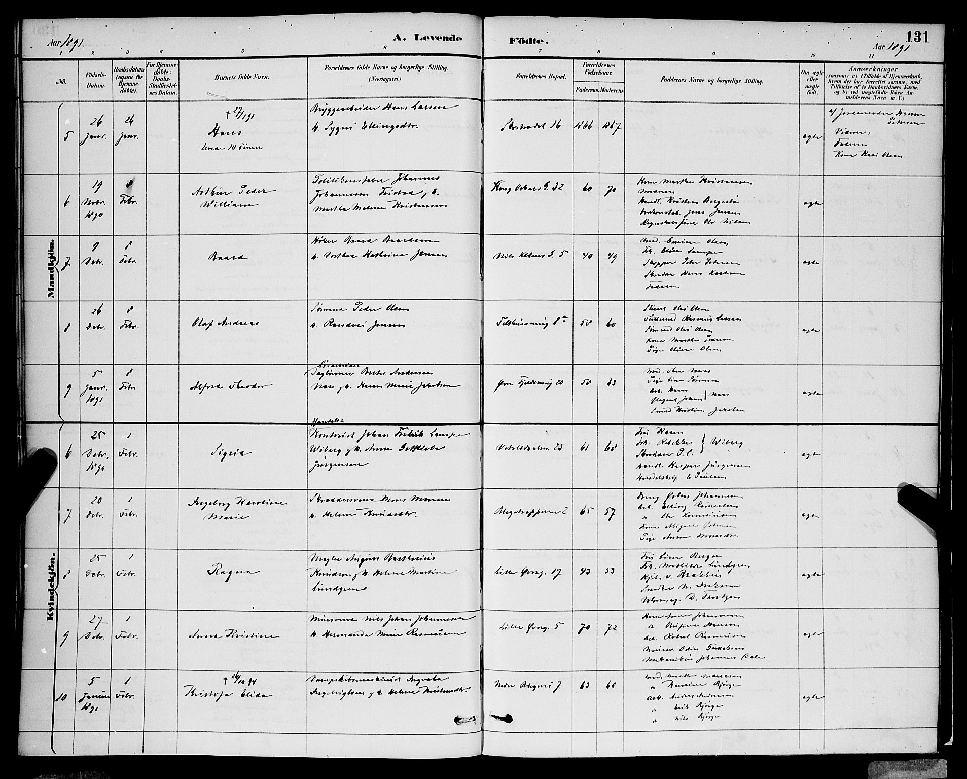 Korskirken sokneprestembete, AV/SAB-A-76101/H/Hab: Klokkerbok nr. B 9, 1887-1896, s. 131