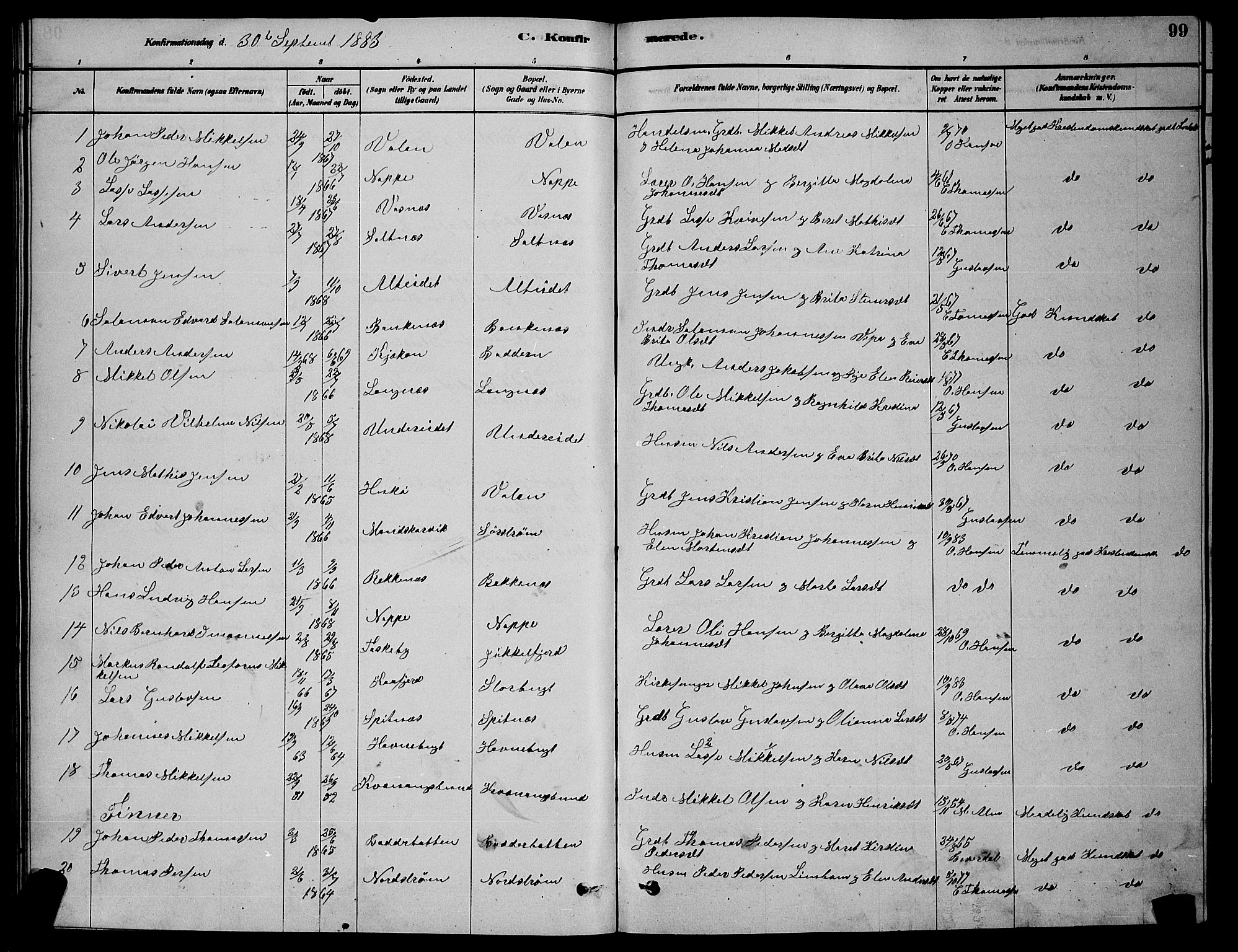 Skjervøy sokneprestkontor, AV/SATØ-S-1300/H/Ha/Hab/L0015klokker: Klokkerbok nr. 15, 1878-1890, s. 99