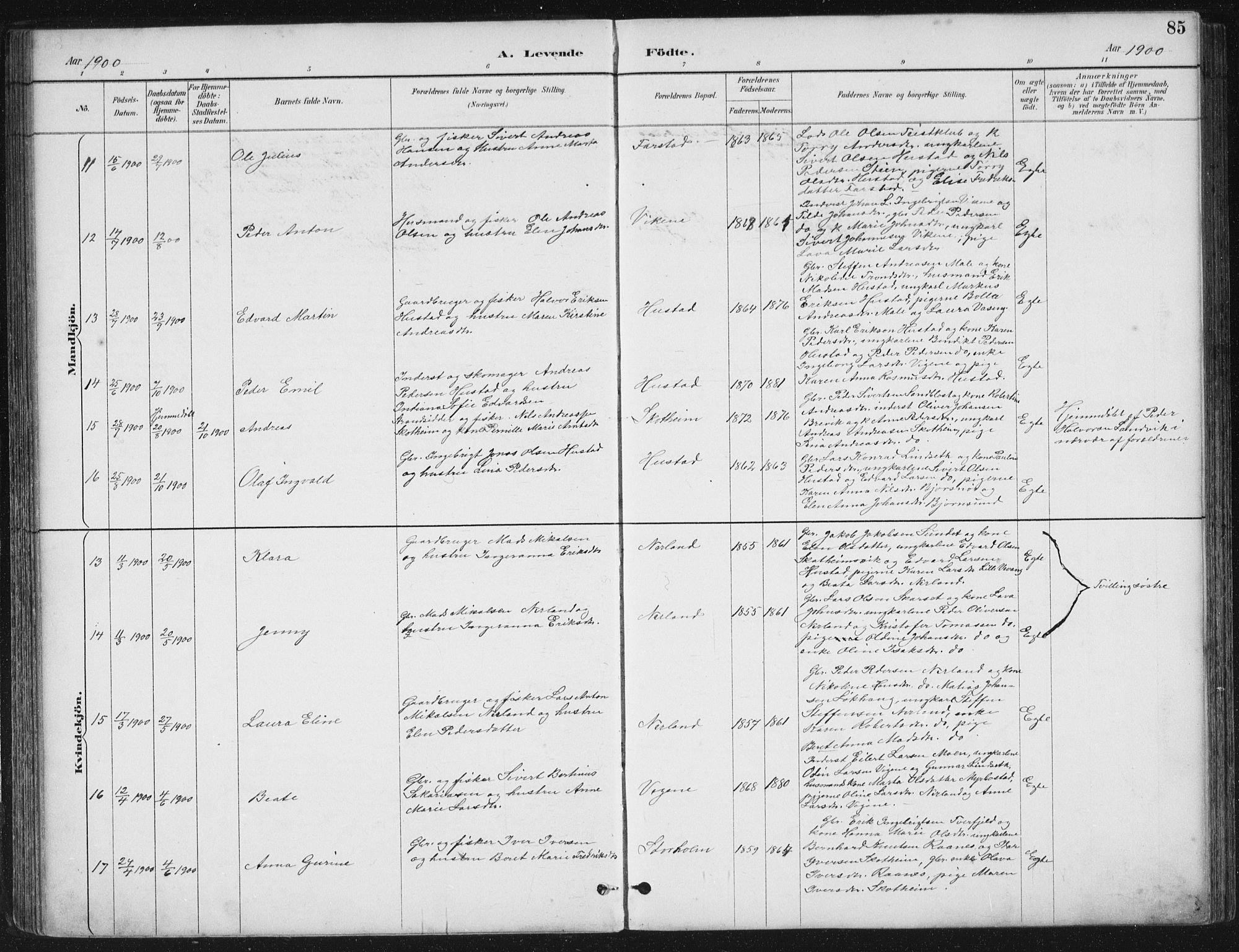 Ministerialprotokoller, klokkerbøker og fødselsregistre - Møre og Romsdal, AV/SAT-A-1454/567/L0783: Klokkerbok nr. 567C03, 1887-1903, s. 85