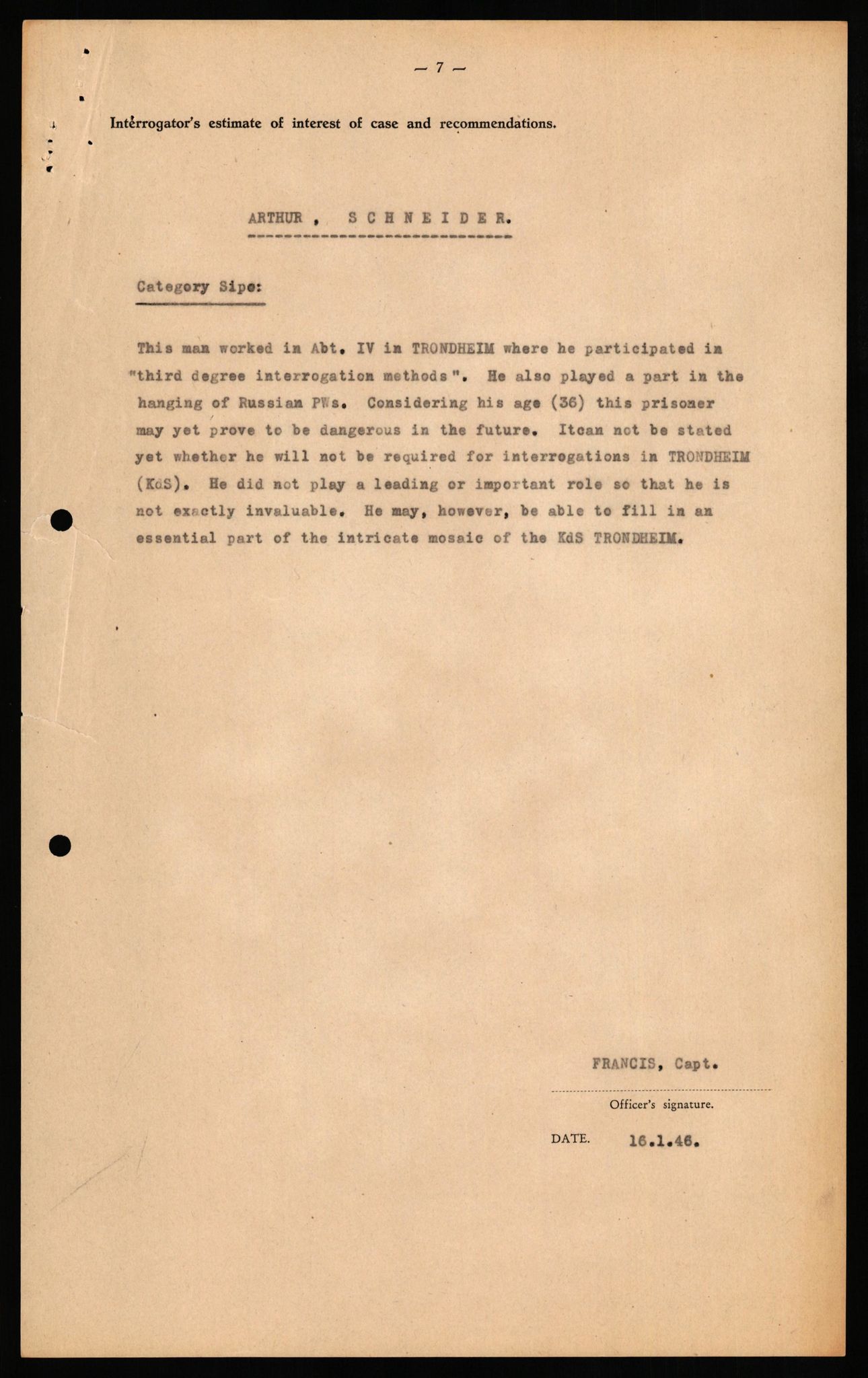 Forsvaret, Forsvarets overkommando II, AV/RA-RAFA-3915/D/Db/L0030: CI Questionaires. Tyske okkupasjonsstyrker i Norge. Tyskere., 1945-1946, s. 17