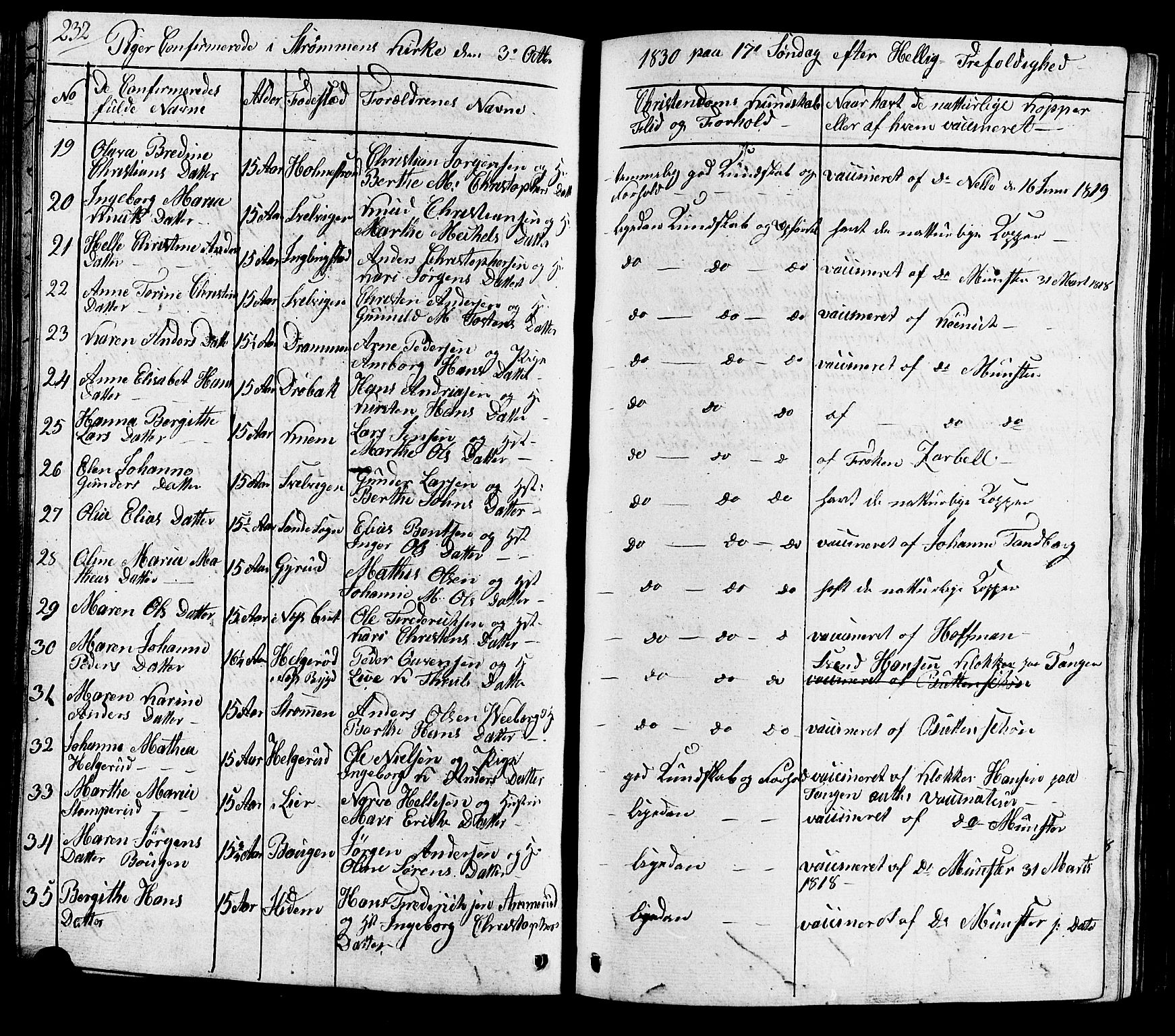 Hurum kirkebøker, AV/SAKO-A-229/G/Ga/L0002: Klokkerbok nr. I 2, 1827-1857, s. 232