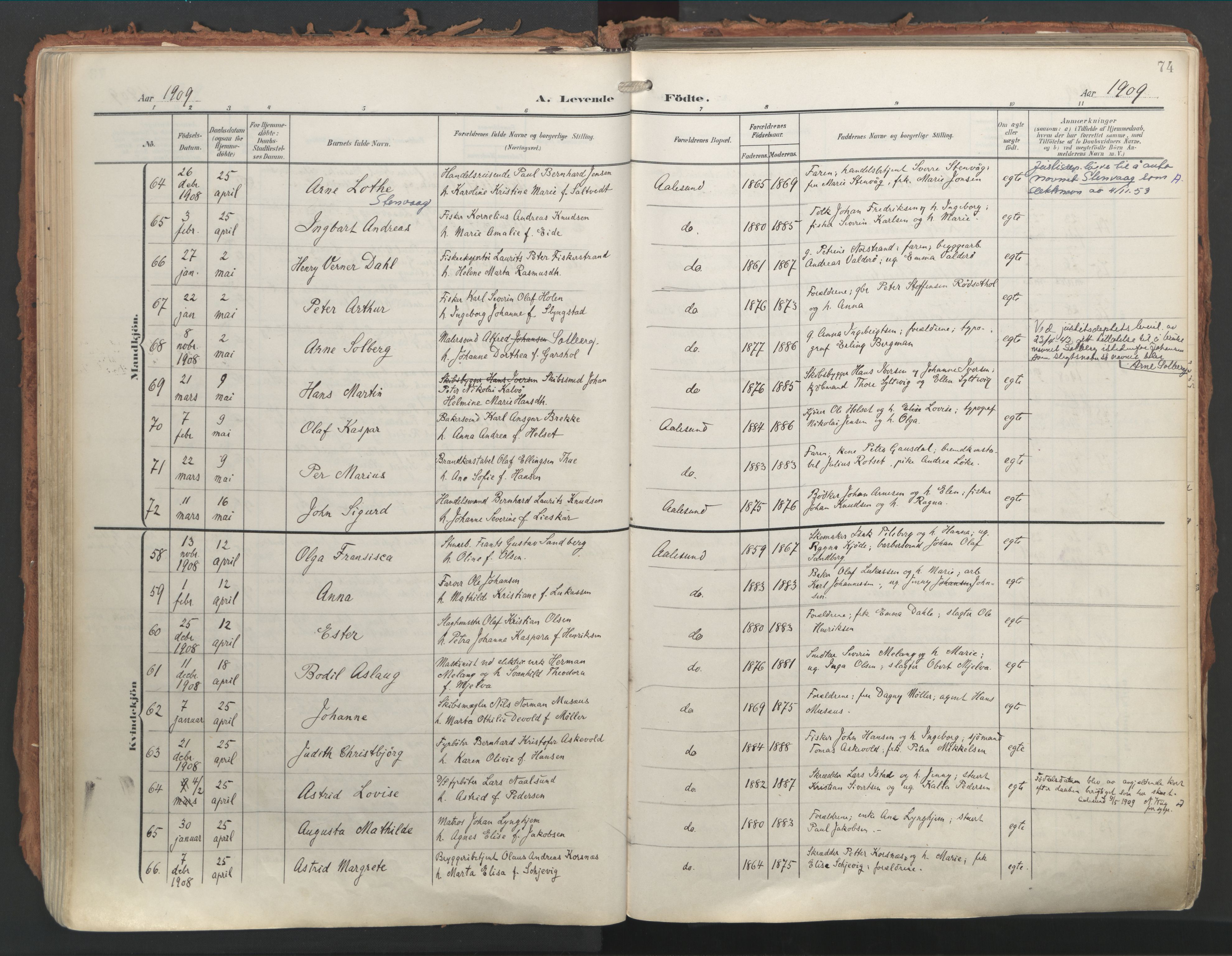 Ministerialprotokoller, klokkerbøker og fødselsregistre - Møre og Romsdal, SAT/A-1454/529/L0460: Ministerialbok nr. 529A10, 1906-1917, s. 74