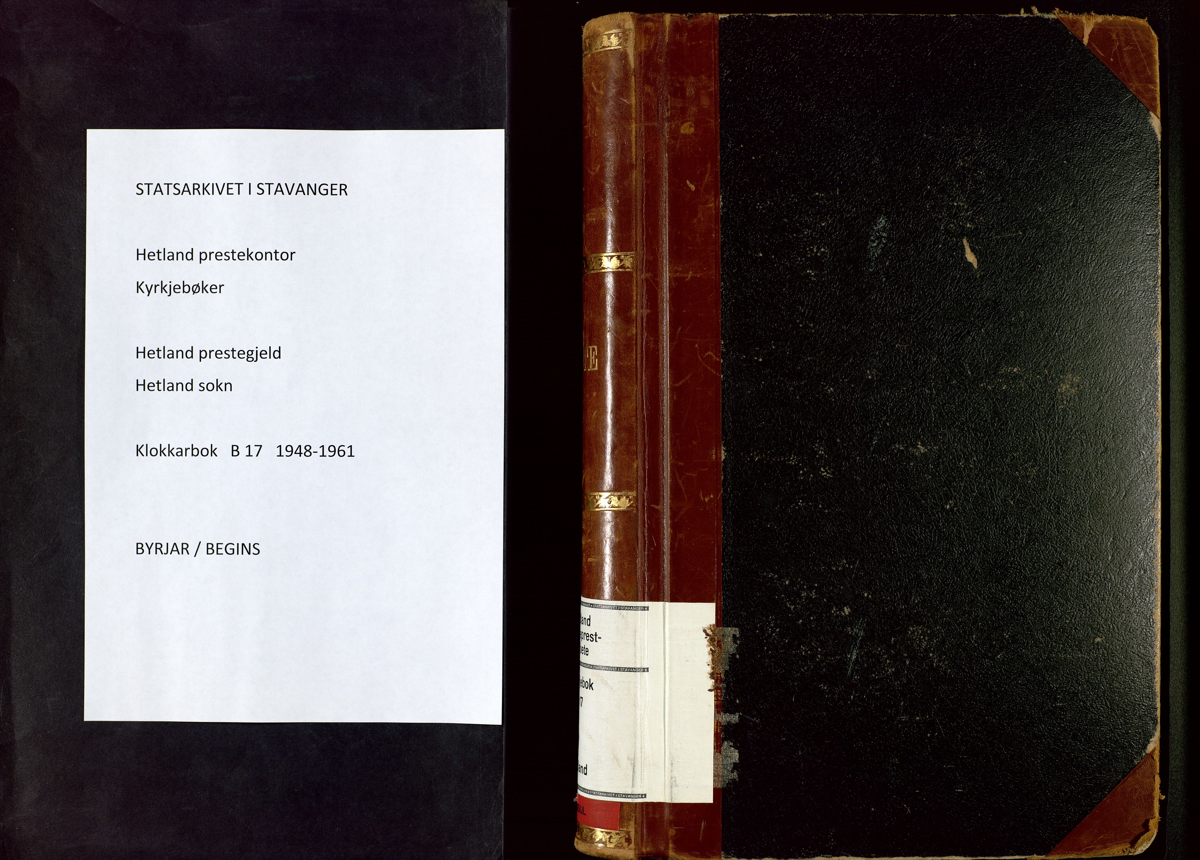 Hetland sokneprestkontor, AV/SAST-A-101826/30/30BB/L0017: Klokkerbok nr. B 17, 1948-1961