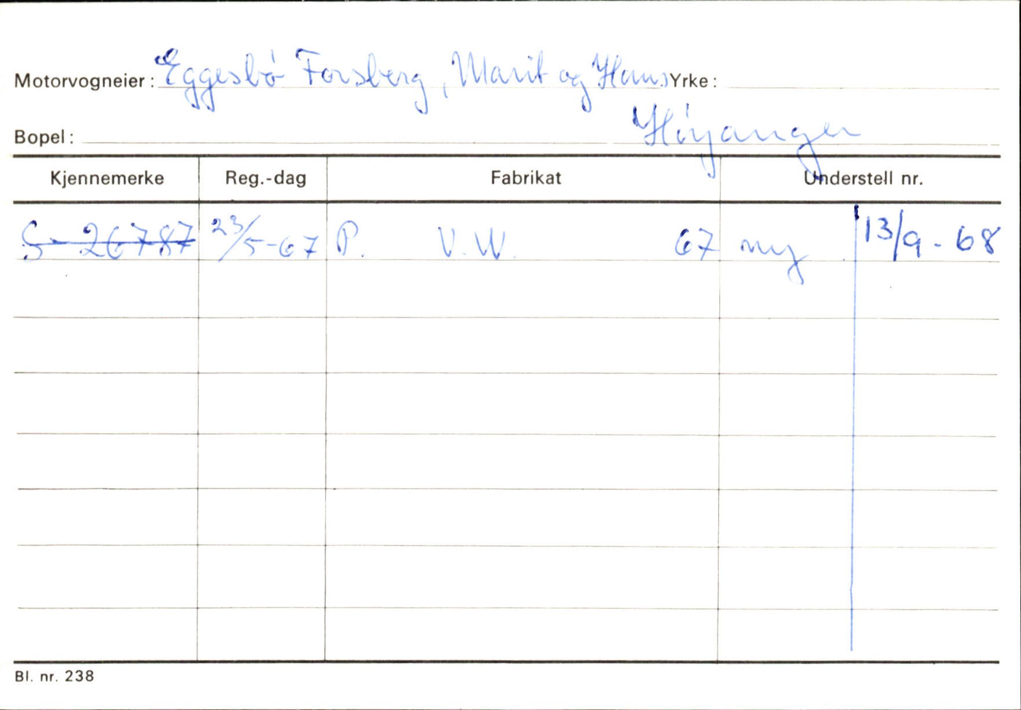 Statens vegvesen, Sogn og Fjordane vegkontor, SAB/A-5301/4/F/L0130: Eigarregister Eid T-Å. Høyanger A-O, 1945-1975, s. 927